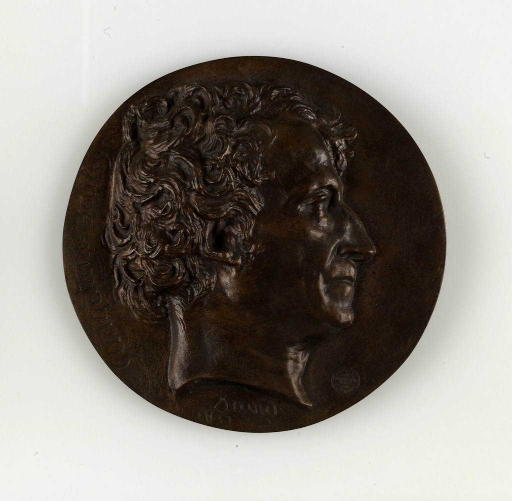 antik bronz madalyon üzerindeki 19. yüzyıl erkek profil kabartma detayı