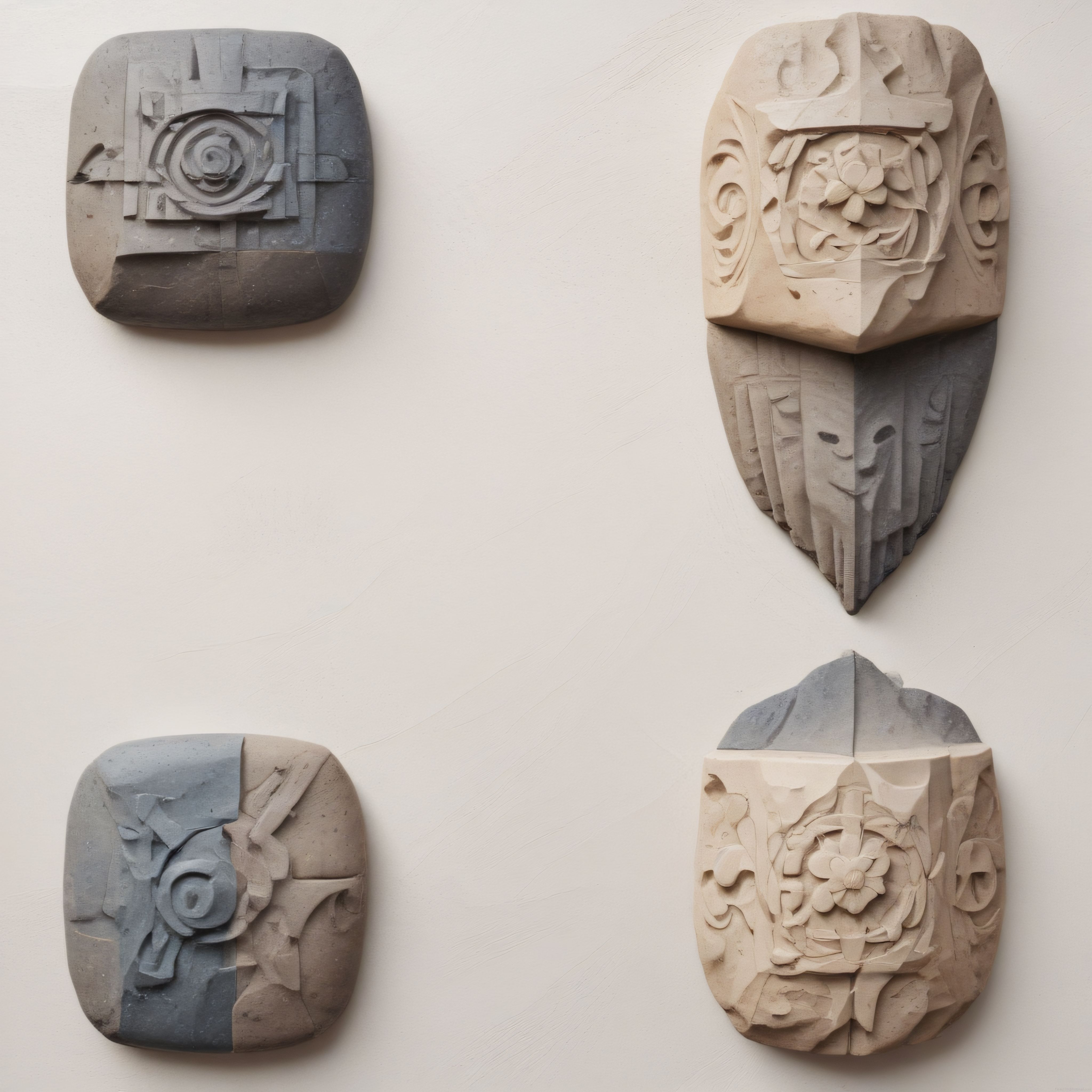 Antik Çağdan Esinlenmiş Dört Farklı Taş Oymalı Duvar Dekoru ve Sanat Eseri