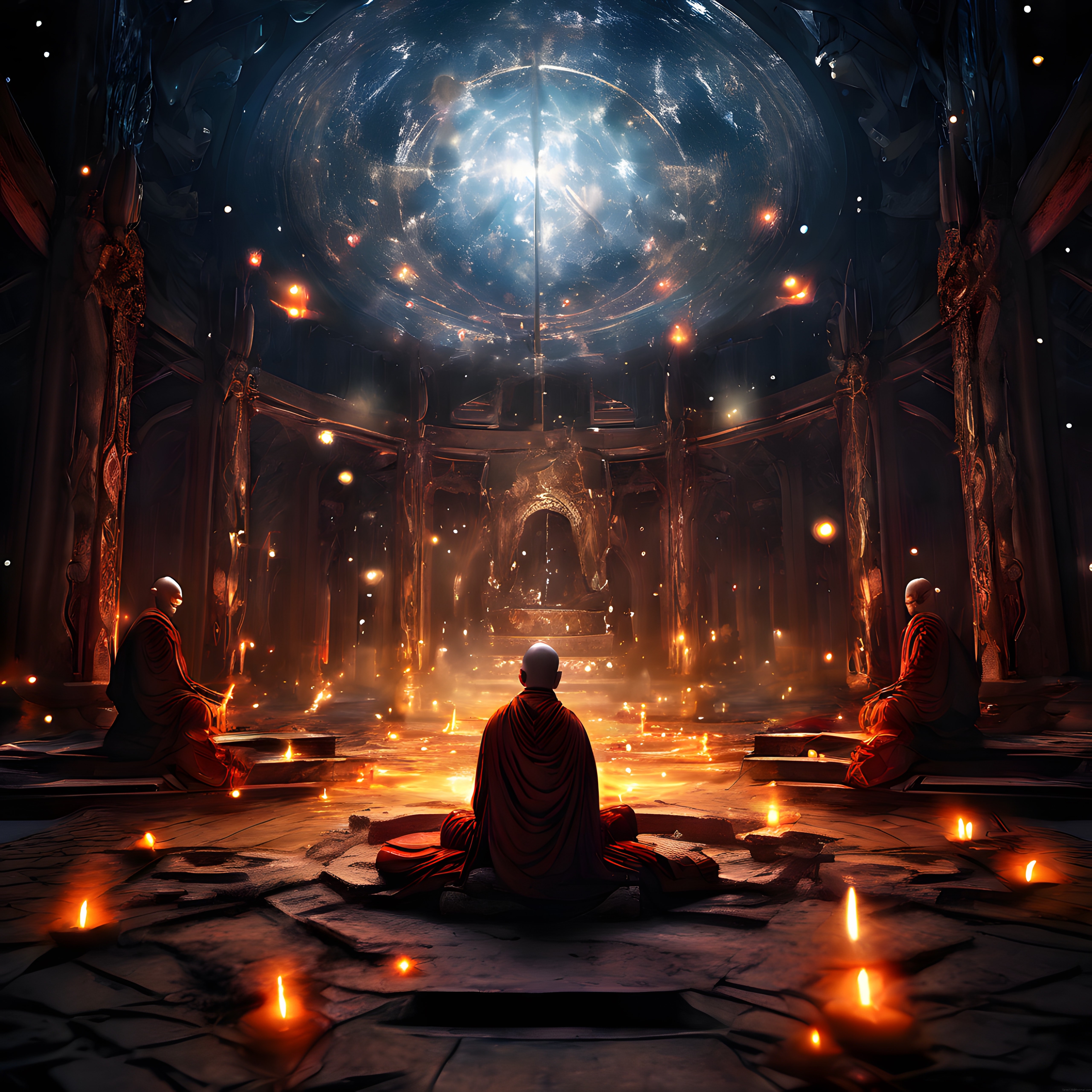 Antik Kozmik Tapınakta Meditasyon Yapan Rahiplerin Mistik Anı