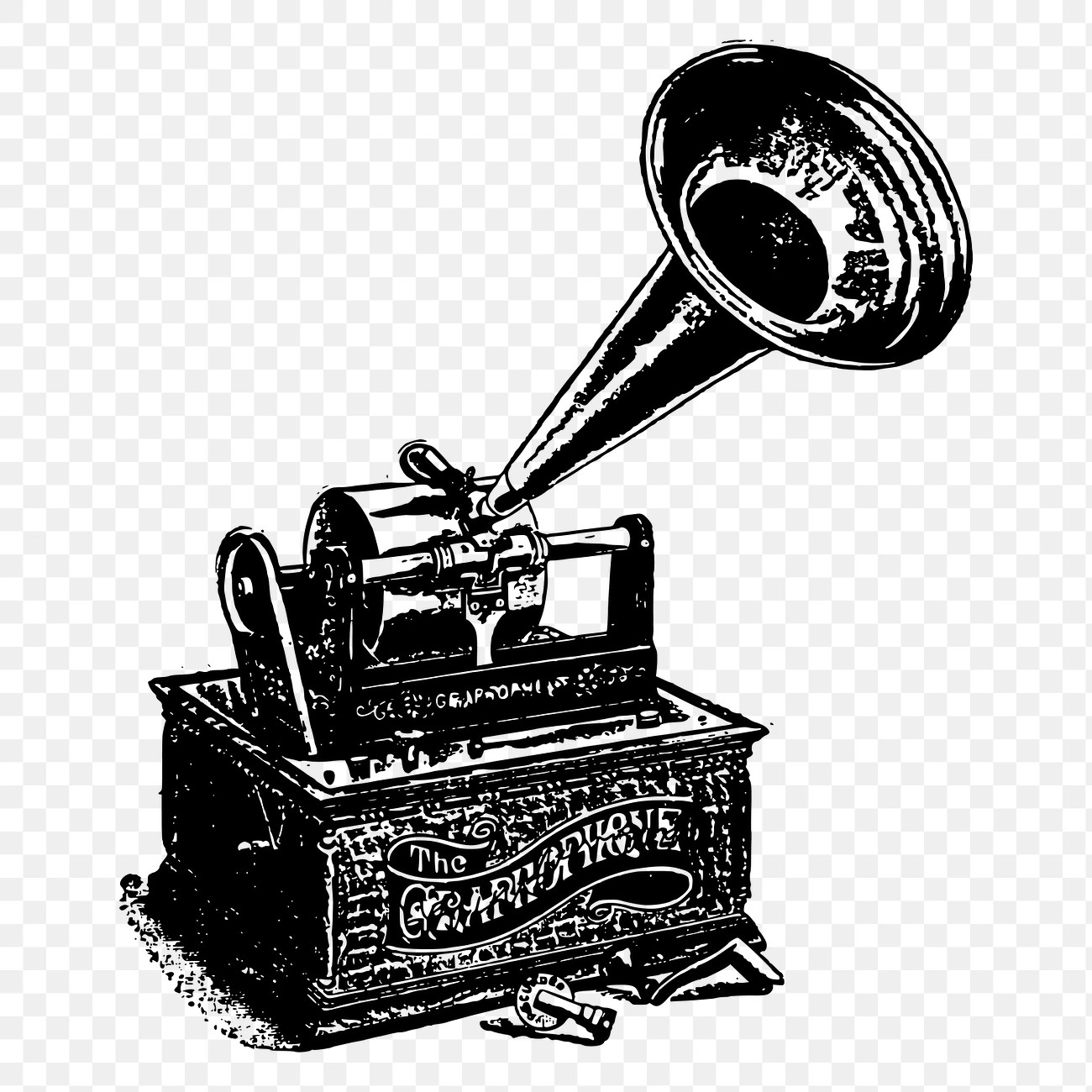 Antika Columbia Graphophone Gramofon Vintage Siyah Beyaz Çizim