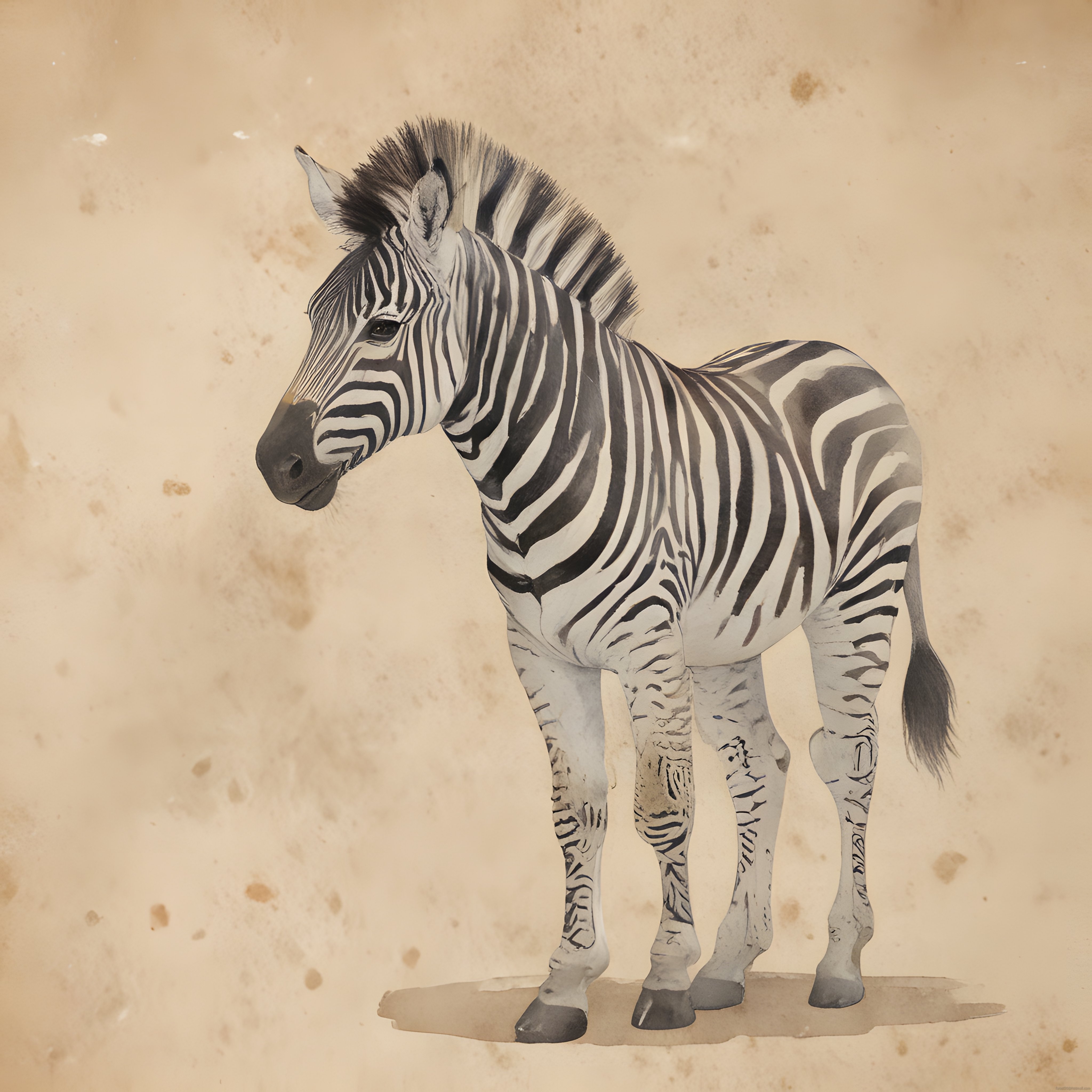 Antika Kağıt Üzerinde Suluboya Zebra: Vahşi Yaşam Sanat Tablosu