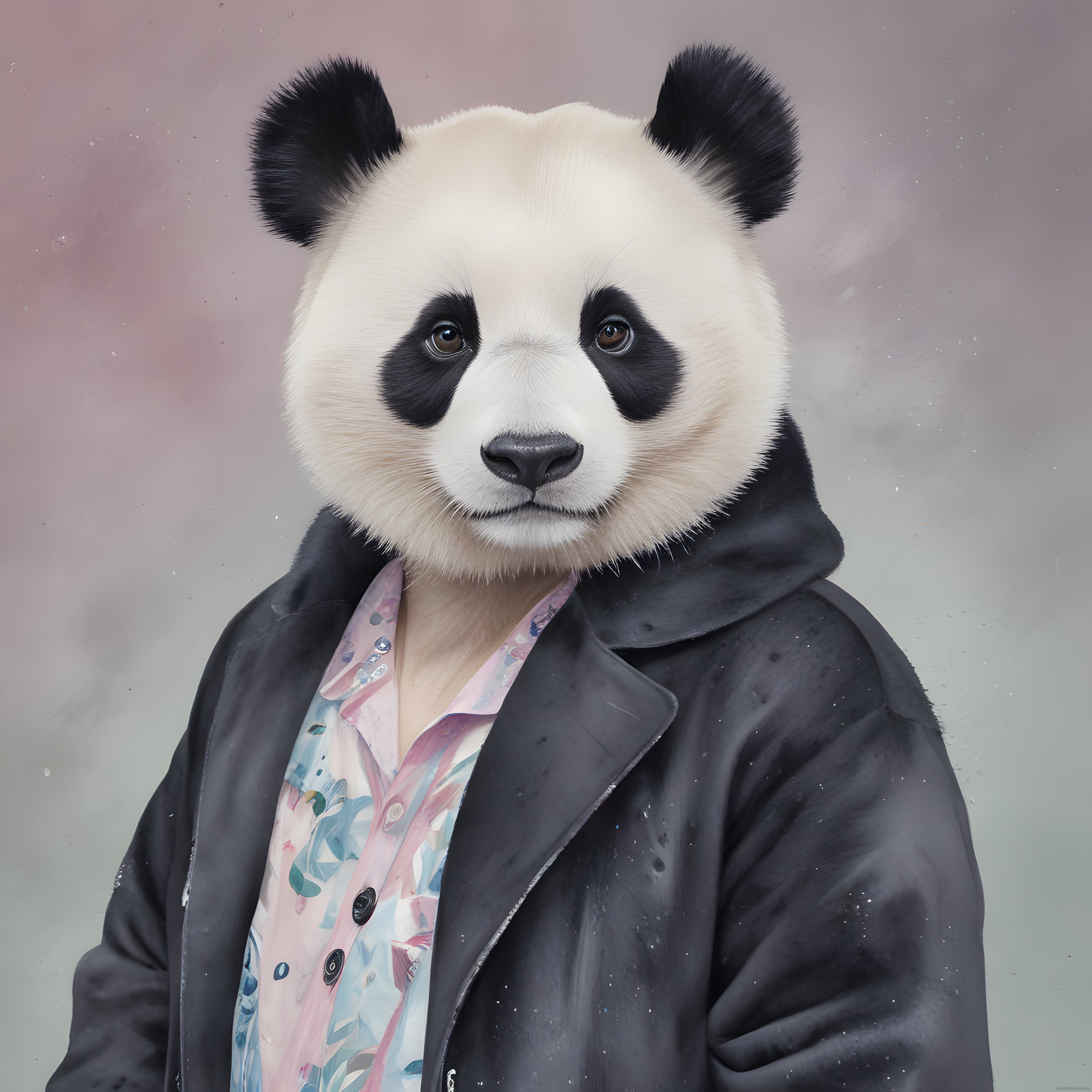 Antropomorfik Panda Portresi: Deri Ceketli Dijital Sanat Çalışması
