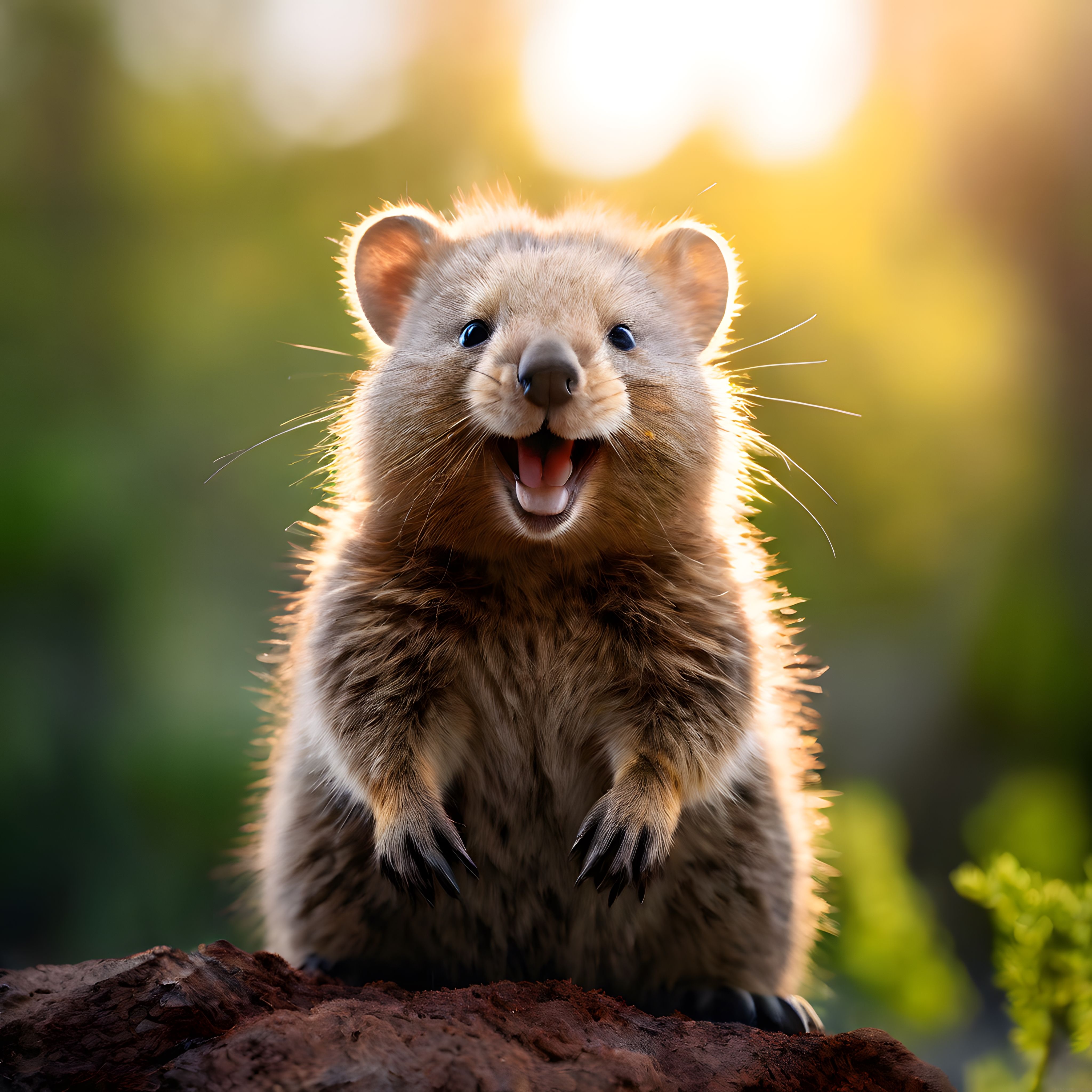 Arkadan Aydınlatmalı Sevimli Quokka ve Yeşil Doğa Arka Planı