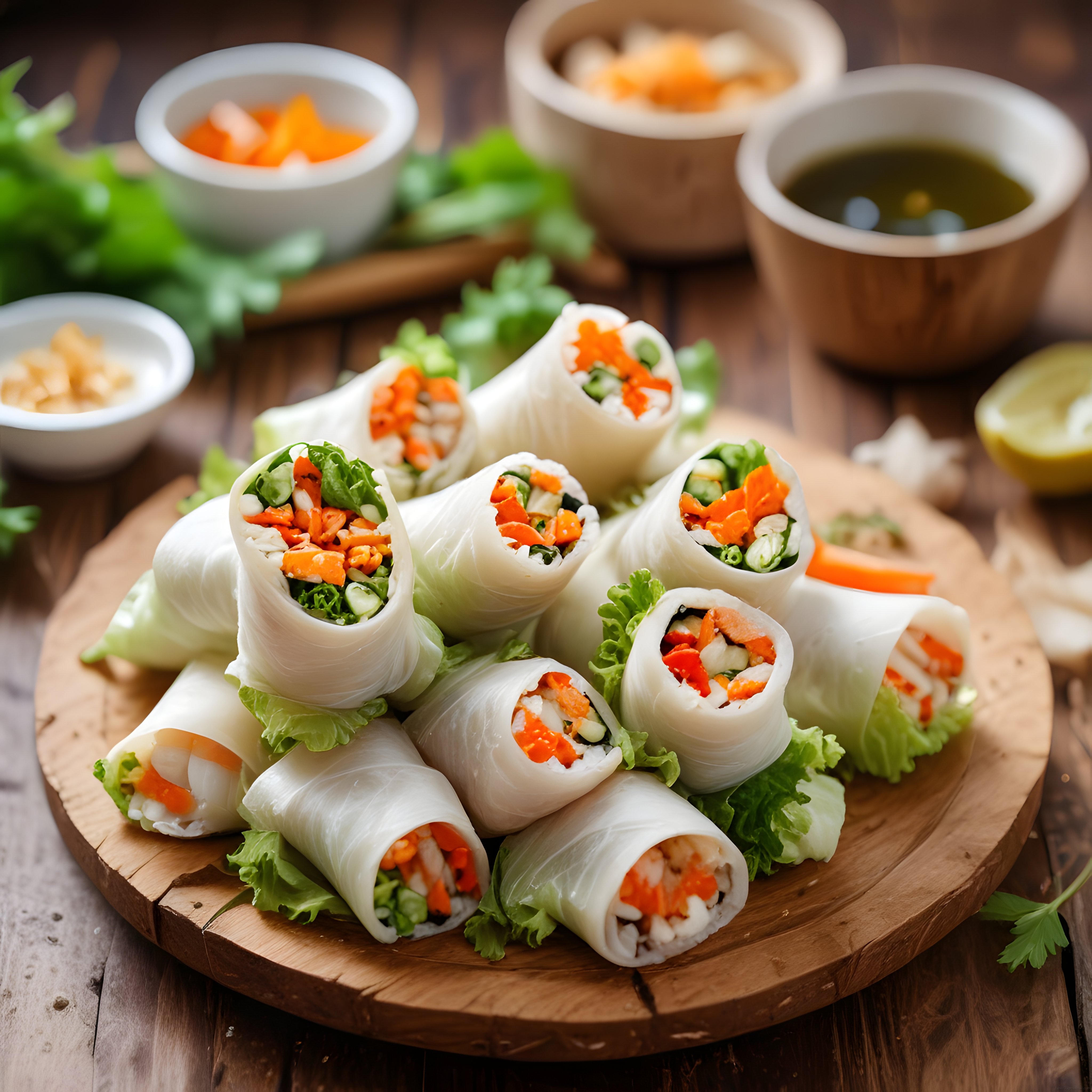 Aromatik Soslar Eşliğinde Vietnam Usulü Taze Pirinç Ruloları