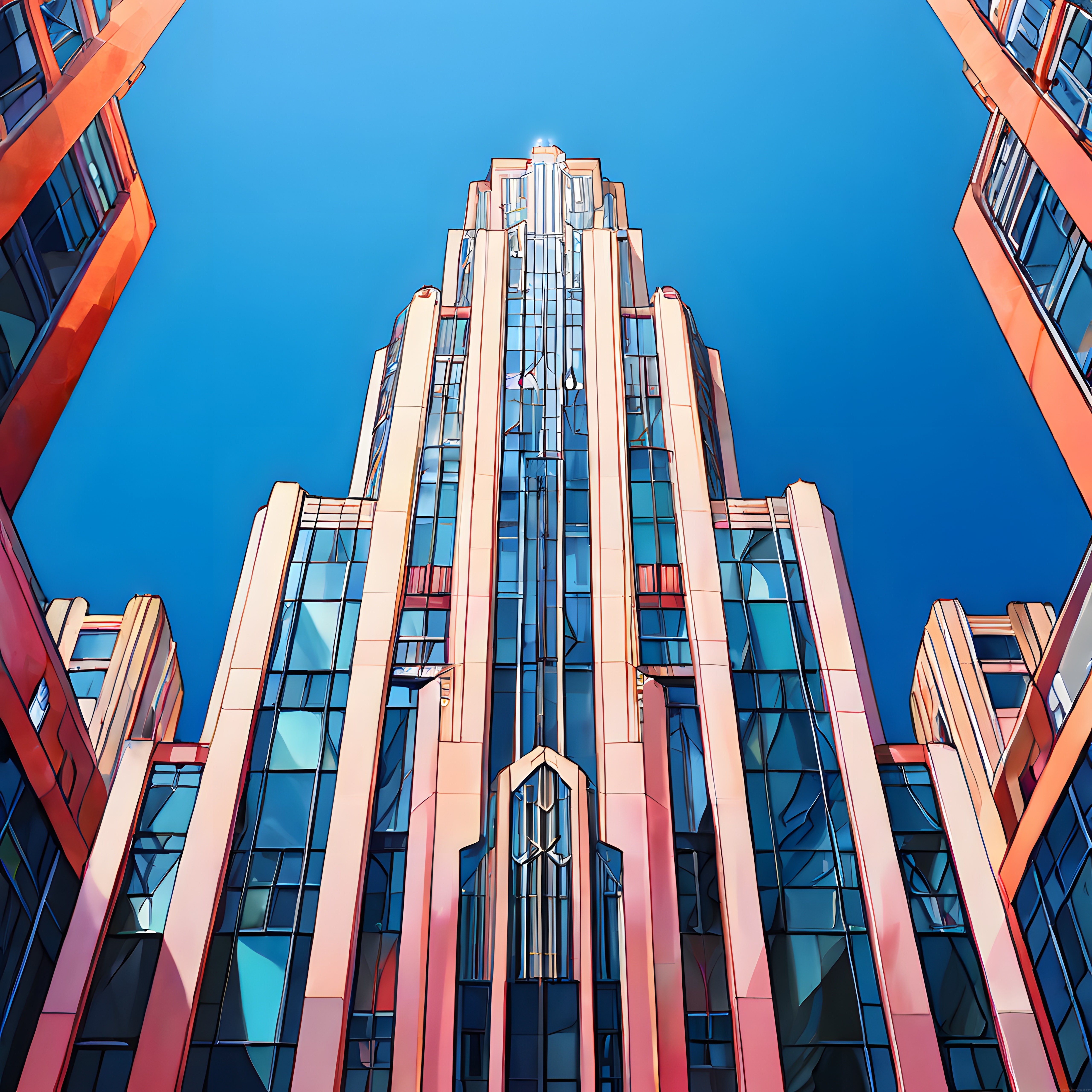 Art Deco Gökdelenin Mavi Gökyüzüne Uzanışı: Şehrin Retro Modern Silüeti