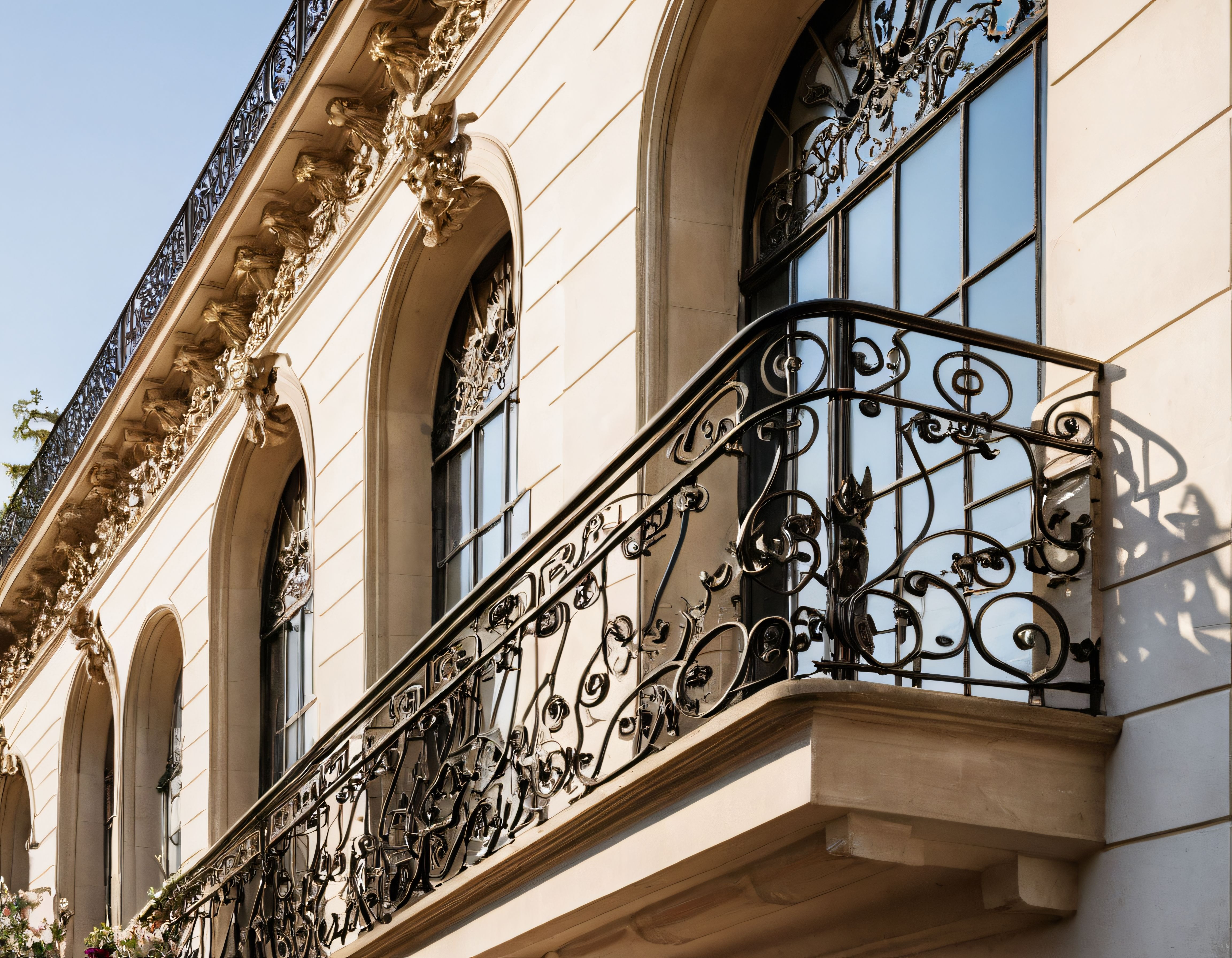 Art Nouveau Mimarisiyle Süslü Tarihi Binanın Demir Balkonu ve Altın Detayları