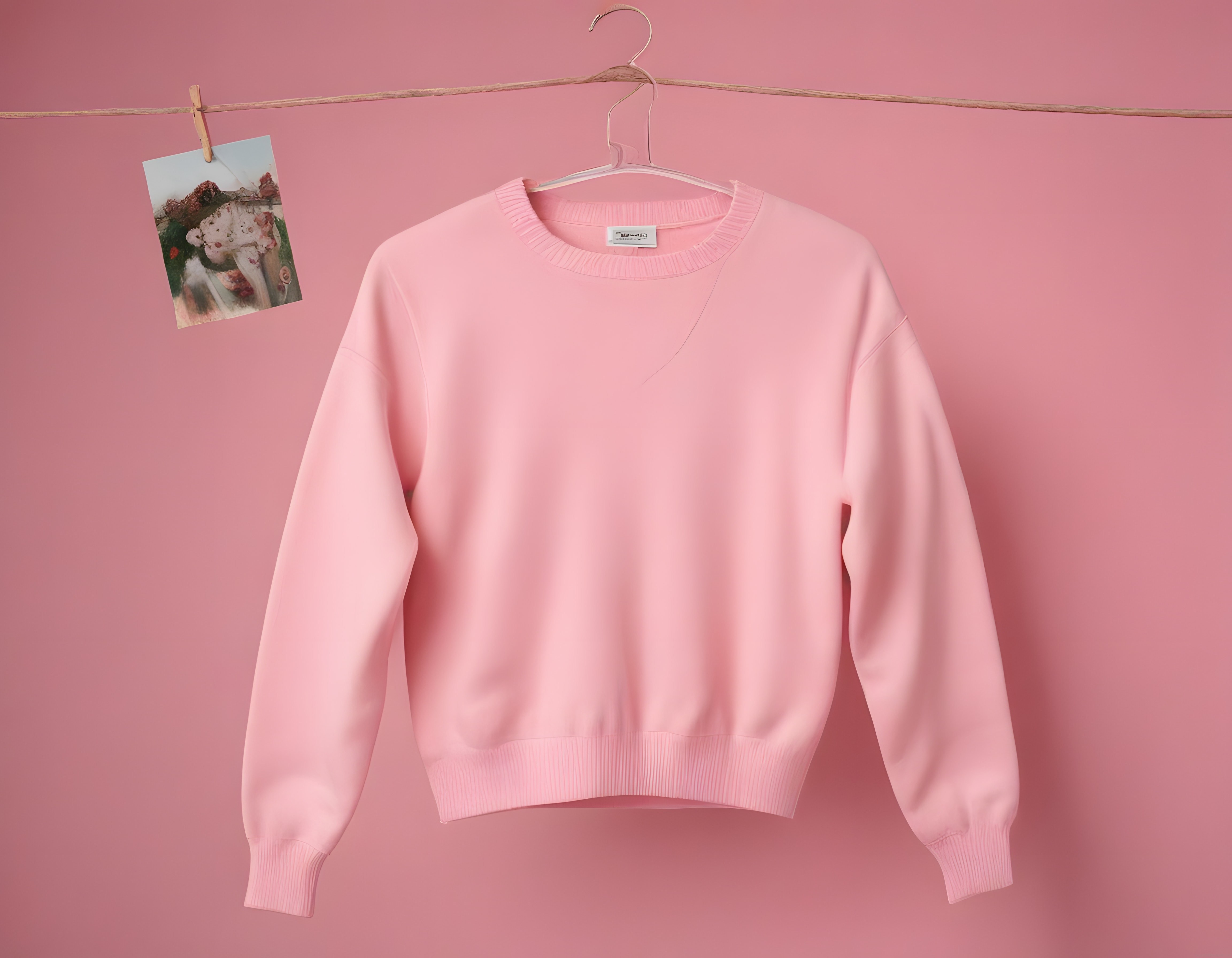 Asılı Pudra Pembesi Sweatshirt ve Nostaljik Fotoğraf Detayı ile Stil Çekimi