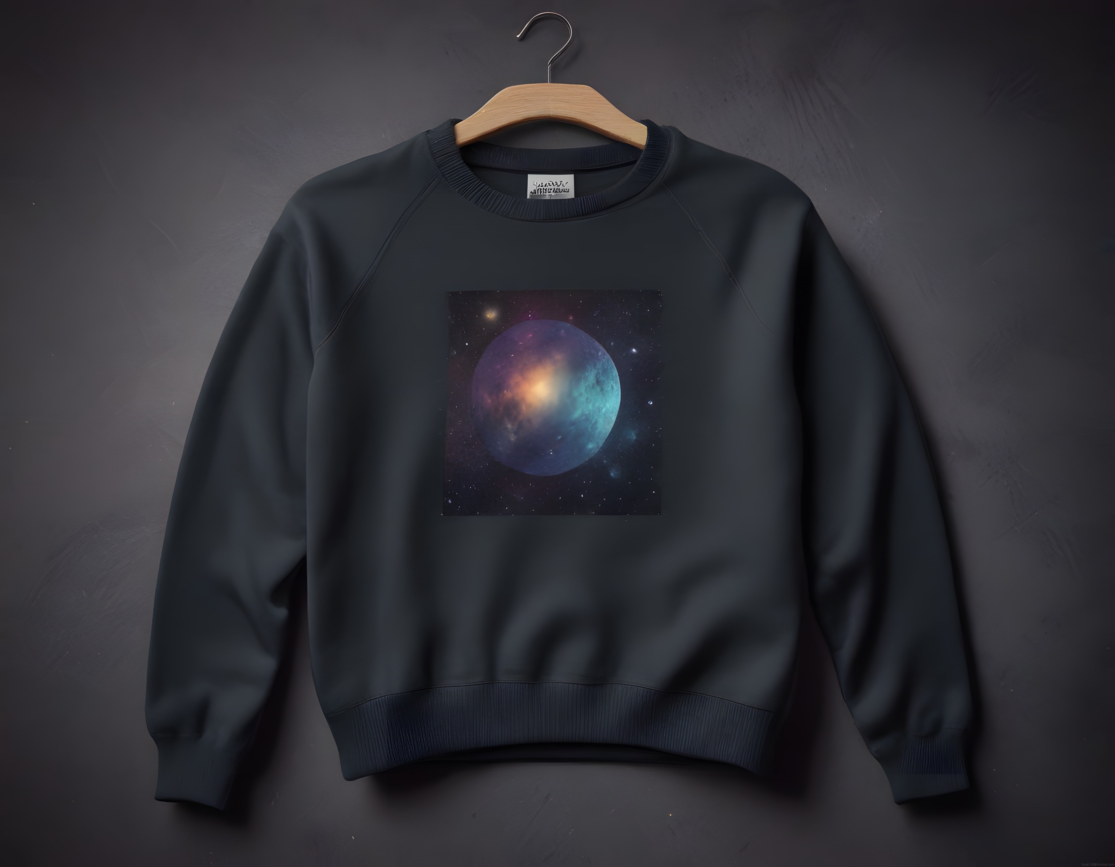 Askıda Asılı Galaksi Baskılı Koyu Yeşil Sweatshirt Moda Ürün Görseli
