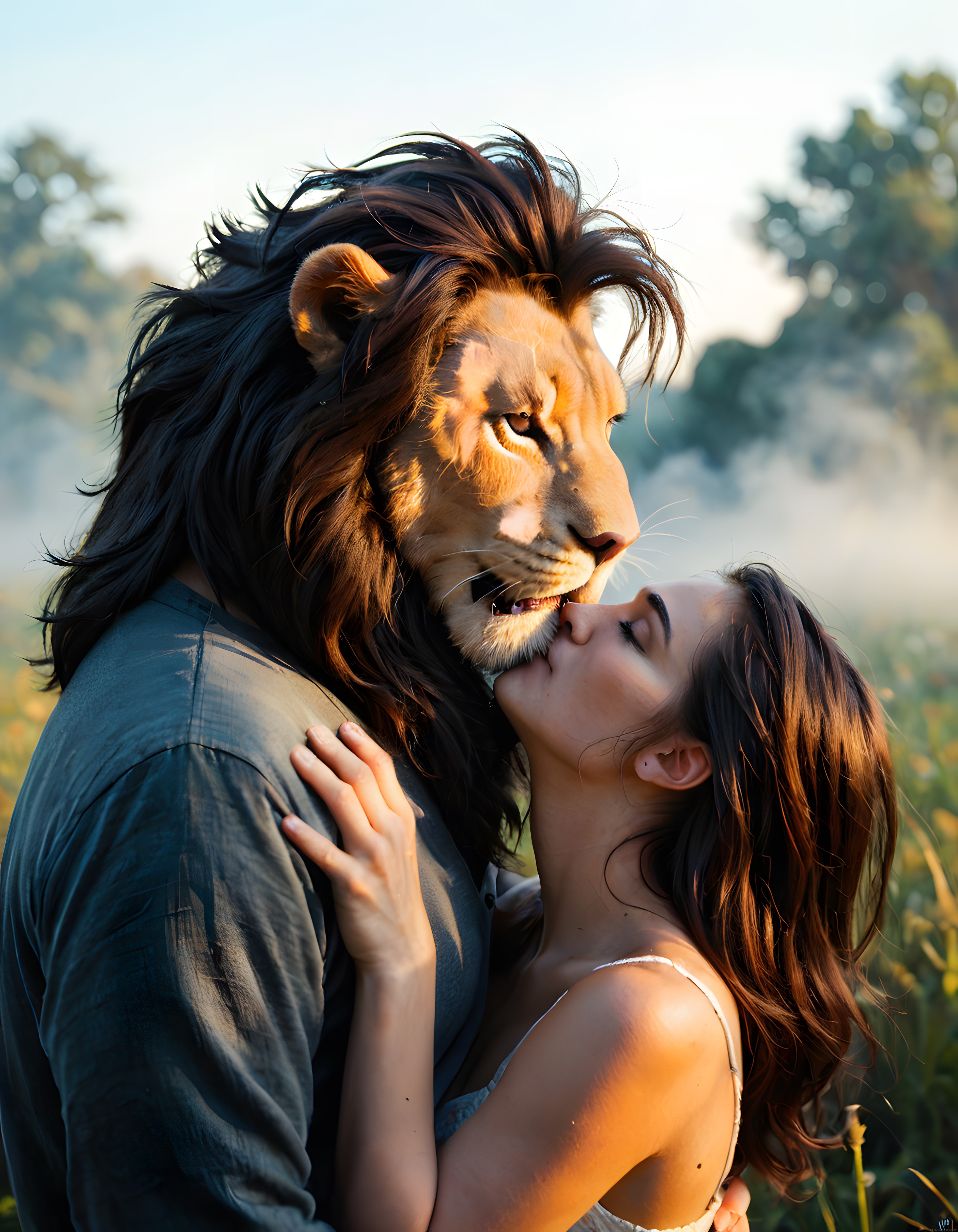 Aslan Başlı Gizemli Sevgiliyle Kırda Geçen Romantik ve Masalsı Aşk Anı