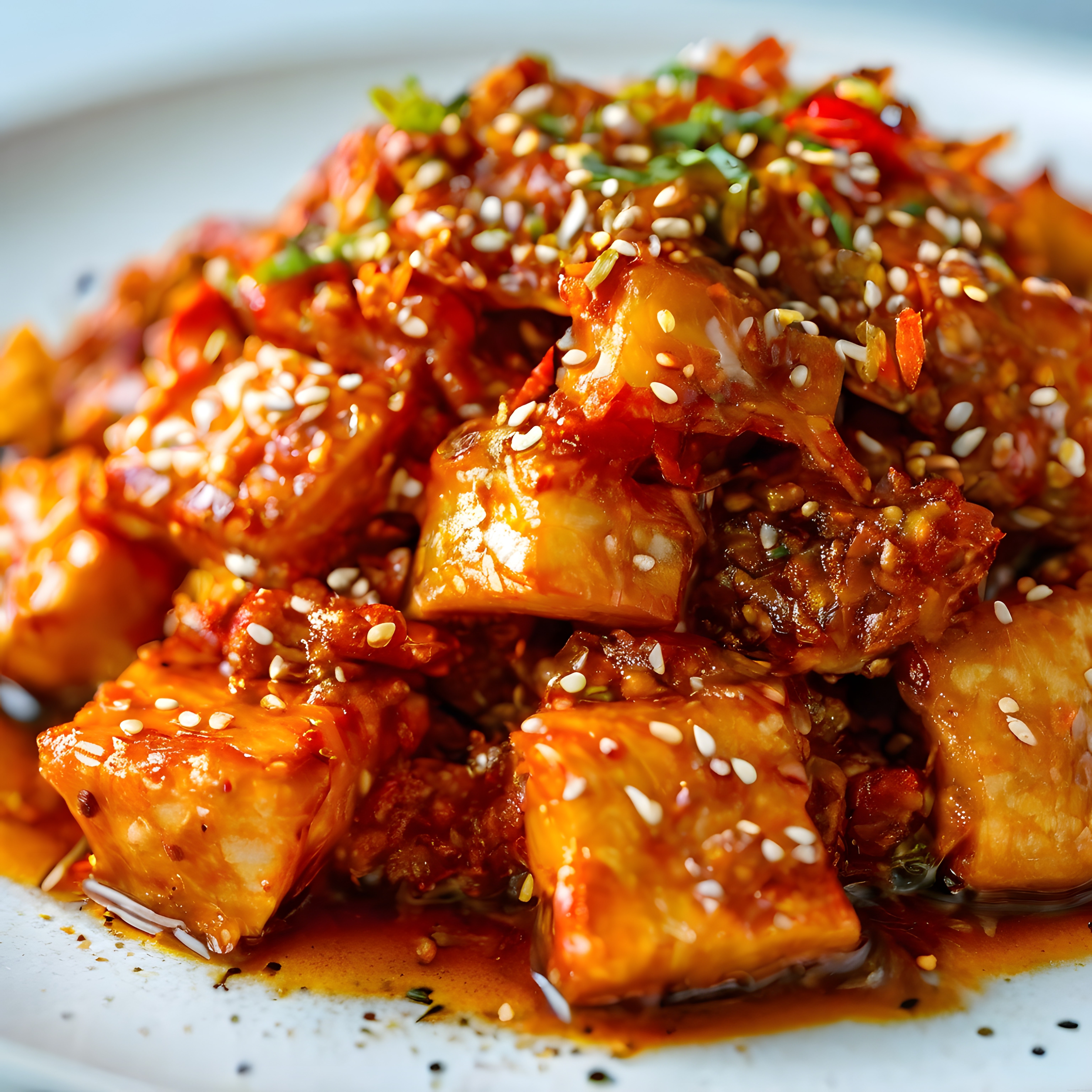 Asya Mutfağından Baharatlı ve Parlak Tofu Sunumu ile Göz Alıcı Lezzet