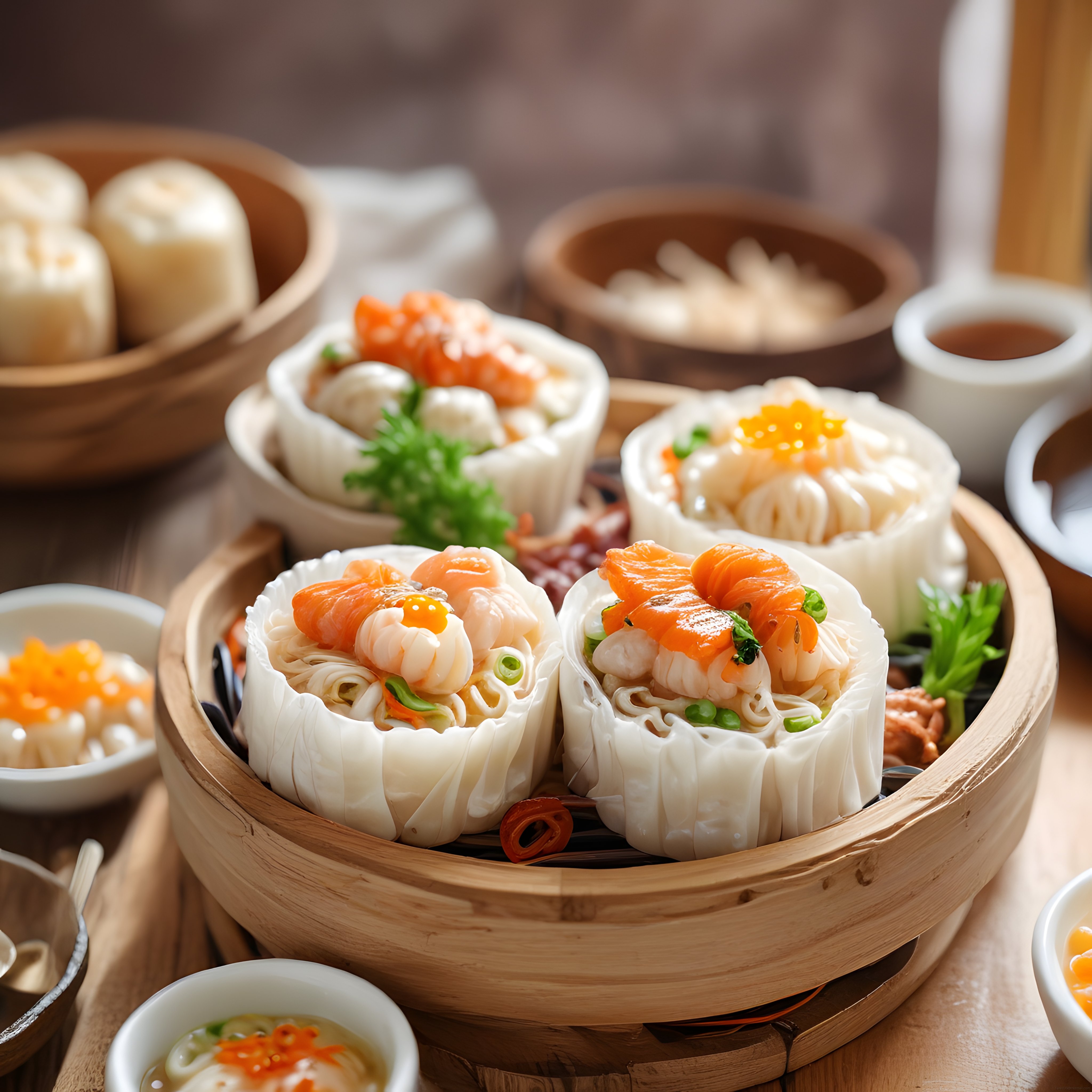 Asya Mutfağından Geleneksel Bambu Buharda Somonlu ve Karidesli Dim Sum Lezzeti