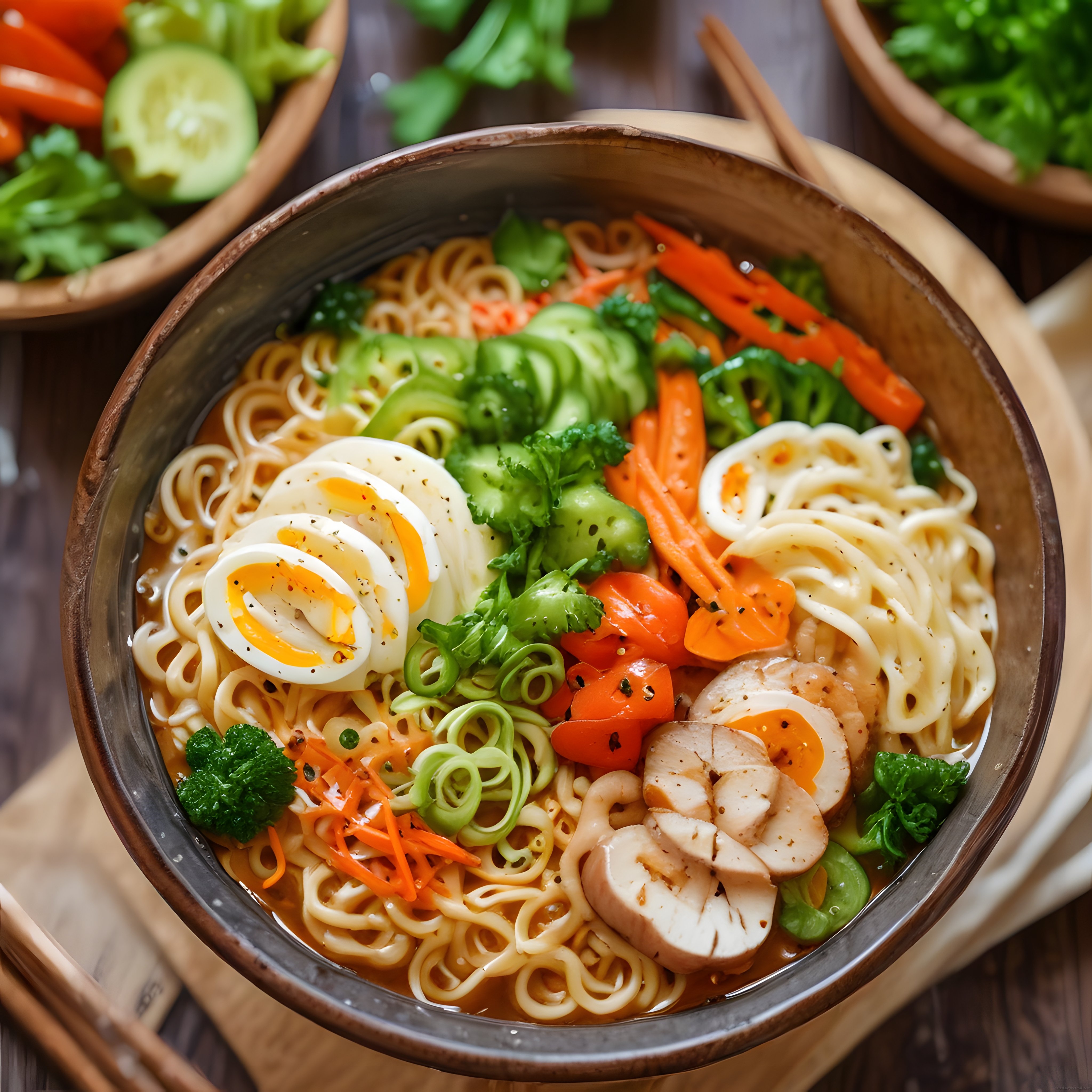 Asya Mutfağından Renkli Sebzeli ve Tavuklu Noodle Kasesi: Sağlıklı Ramen