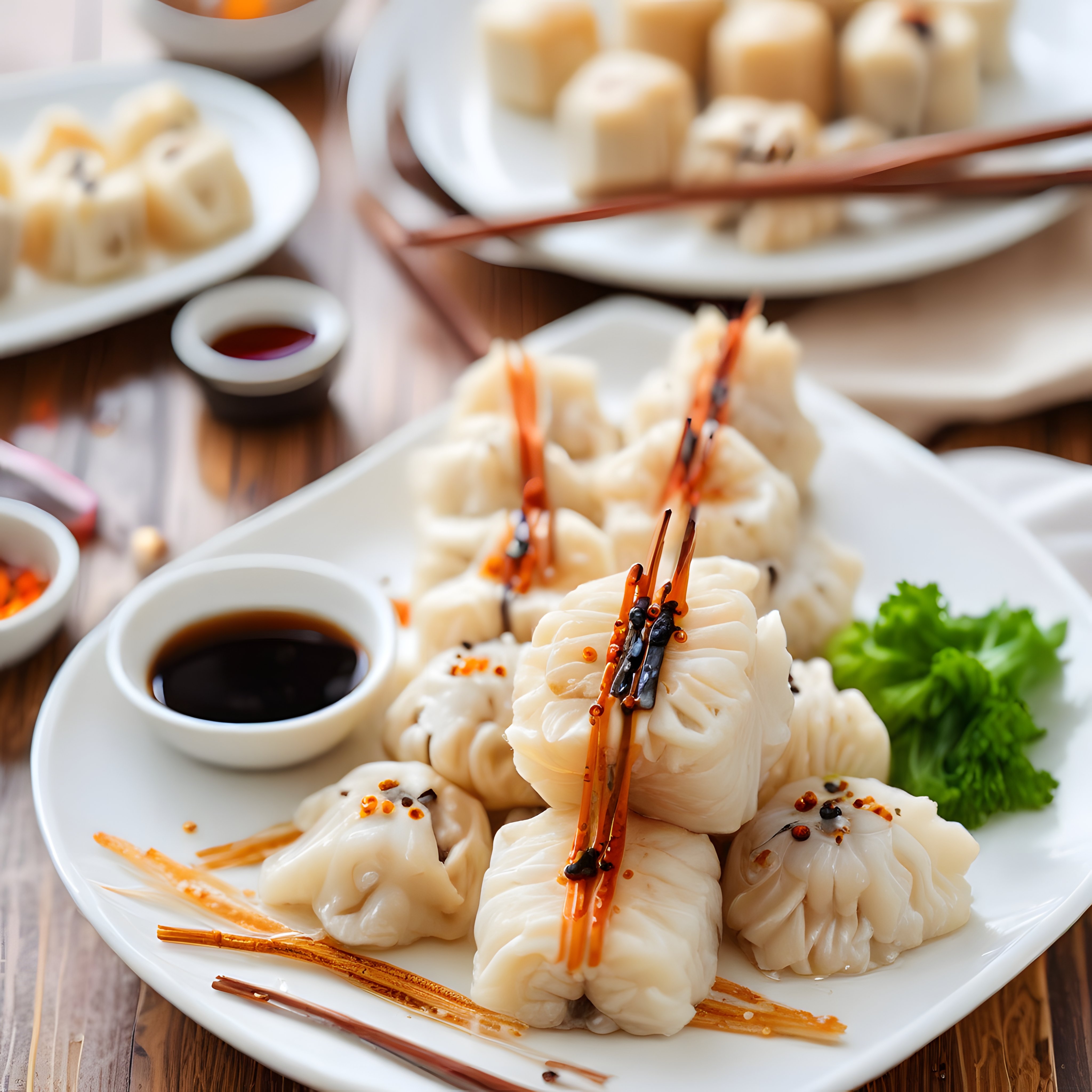 Asya Mutfağının Geleneksel Buharda Pişmiş Dim Sum ve Soya Sosu Lezzeti