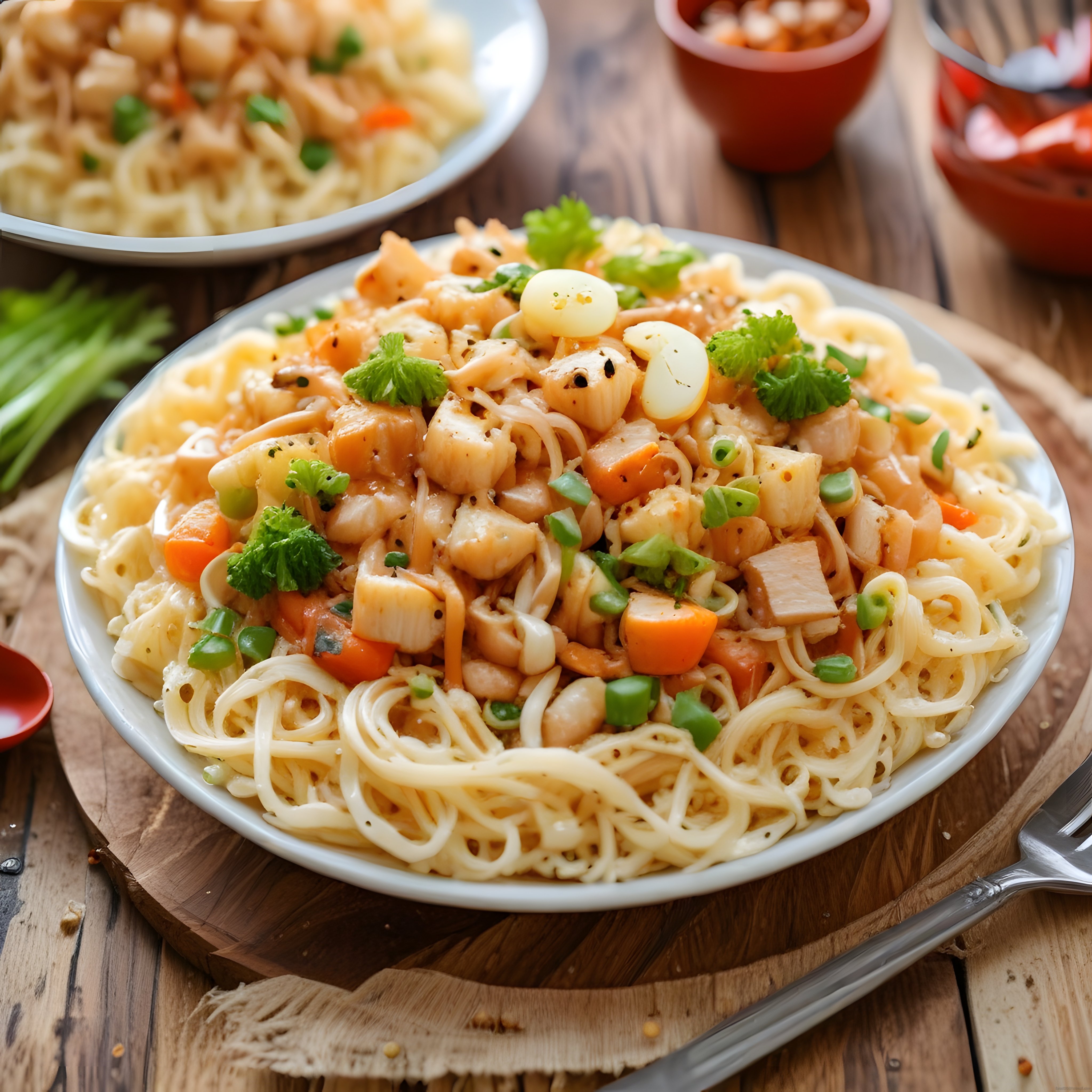 Asya Usulü Tavuklu Noodle ve Sebzeli Lezzetli Makarna Tabağı