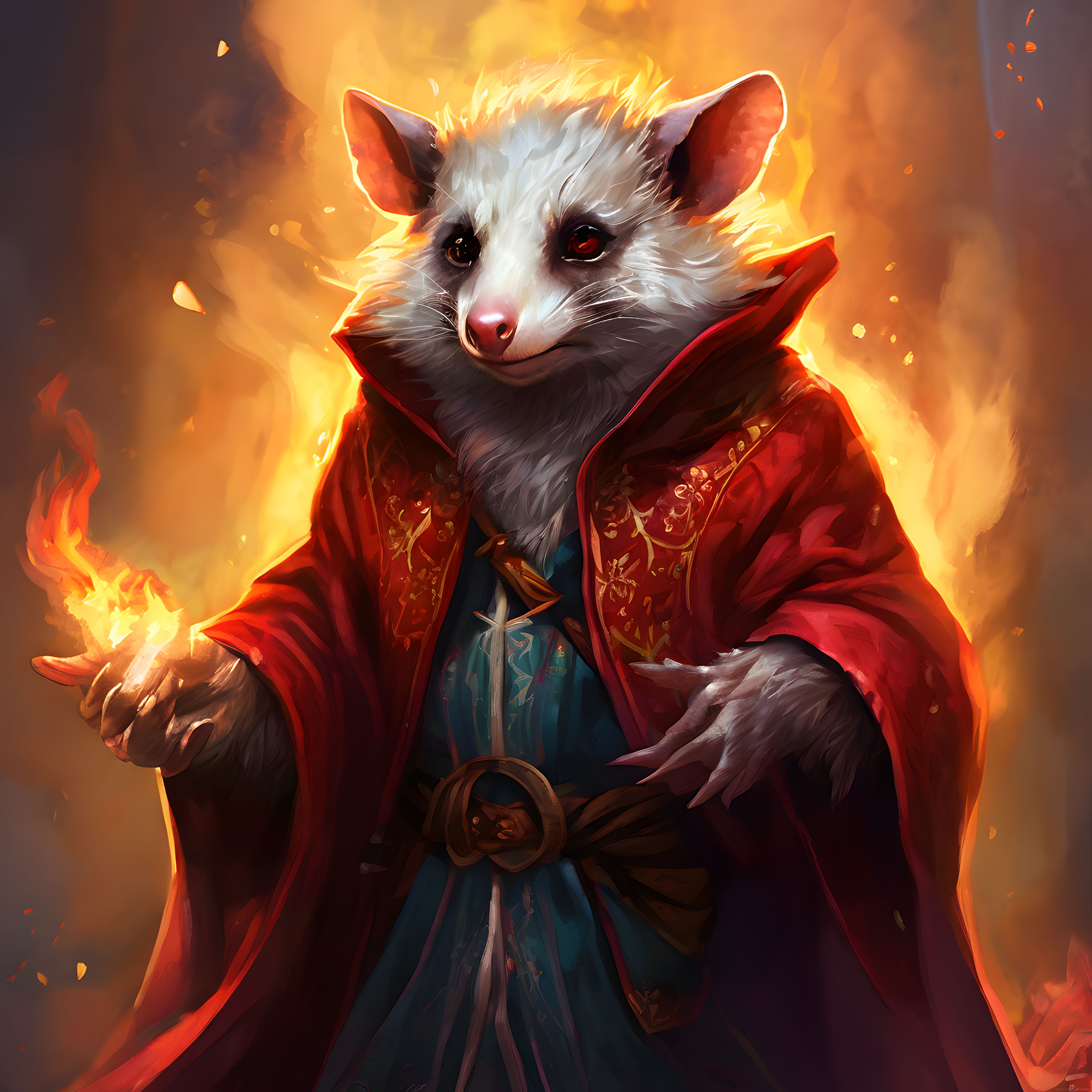 Ateş Büyücüsü Opossum: Fantastik Dijital Karakter Tasarımı