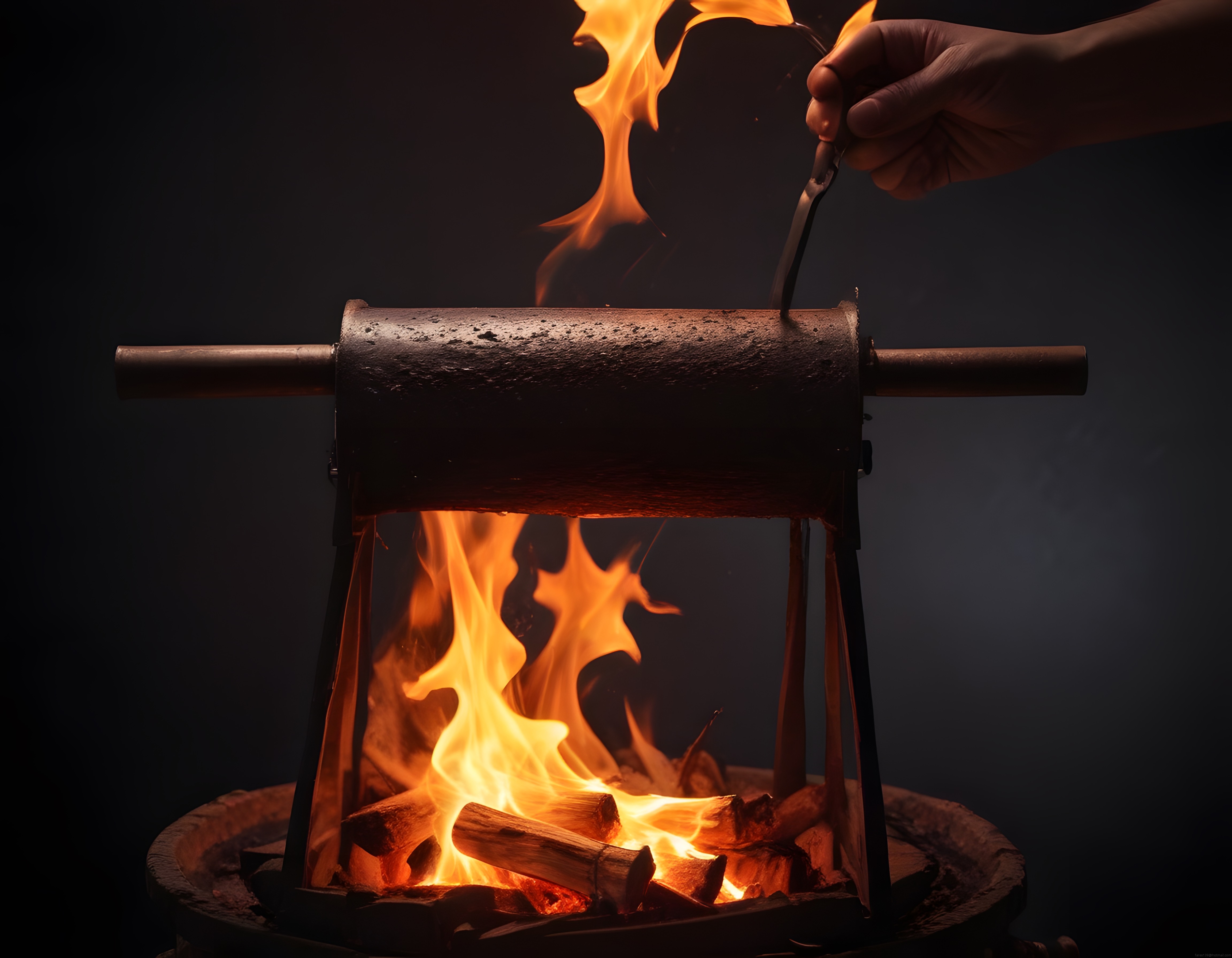 Ateş Üzerinde Dönen Silindirik Izgara ile Barbekü ve Mangal Keyfi