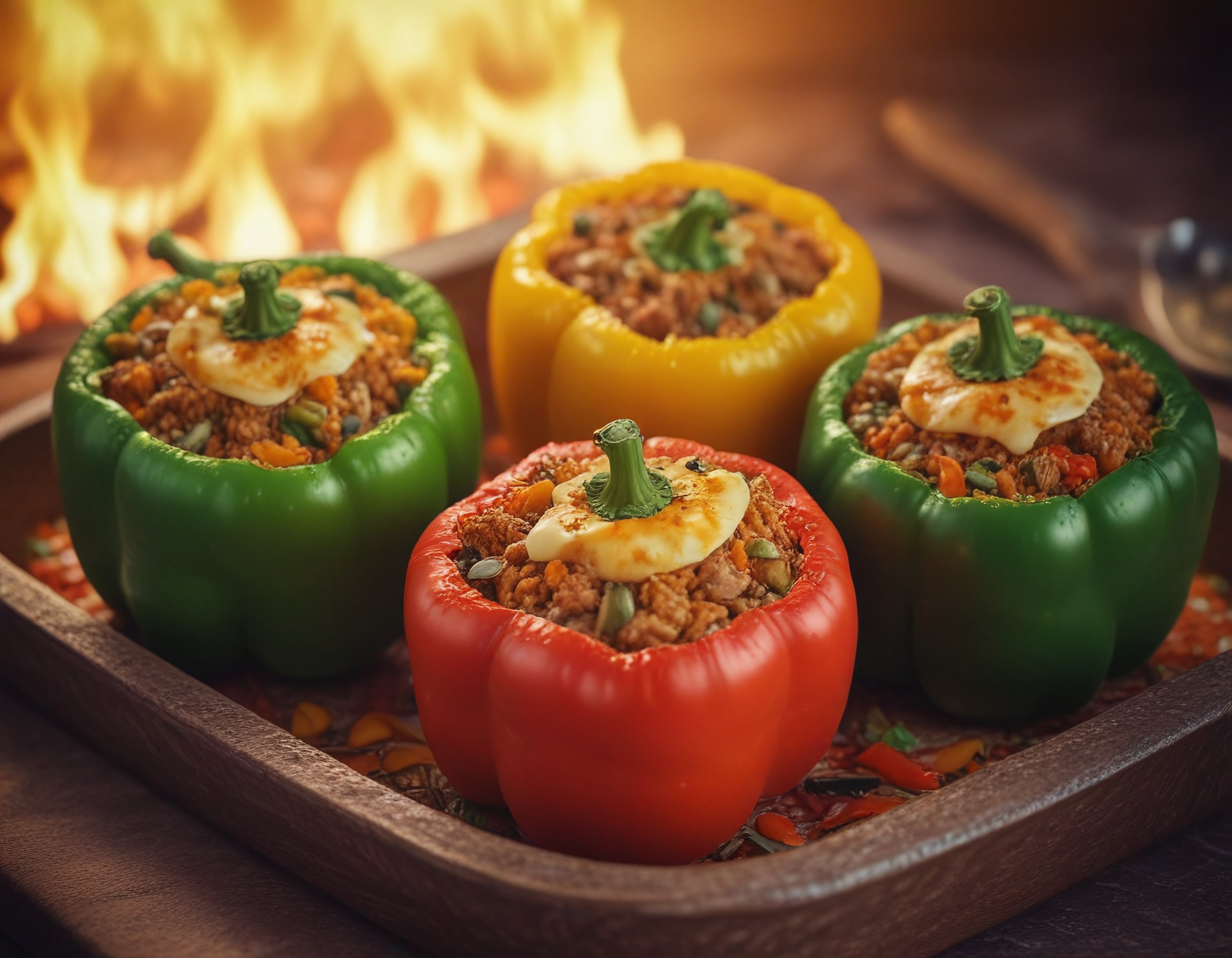 Ateşte Pişen Renkli Dolma Biber: Kıymalı Harçlı Geleneksel Sunum