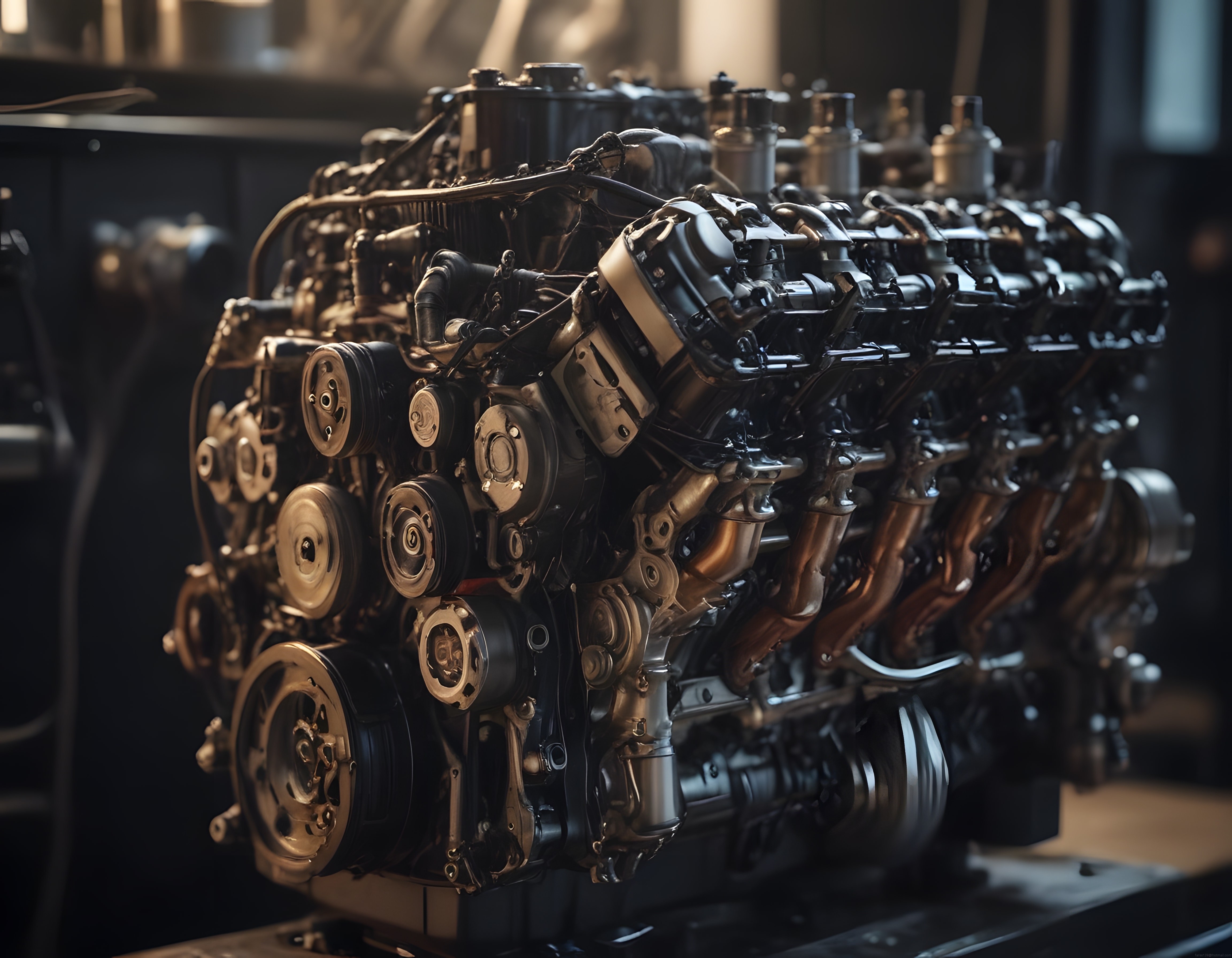 Atölye Işıkları Altındaki Yüksek Performanslı Modifiye Motor Görüntüsü