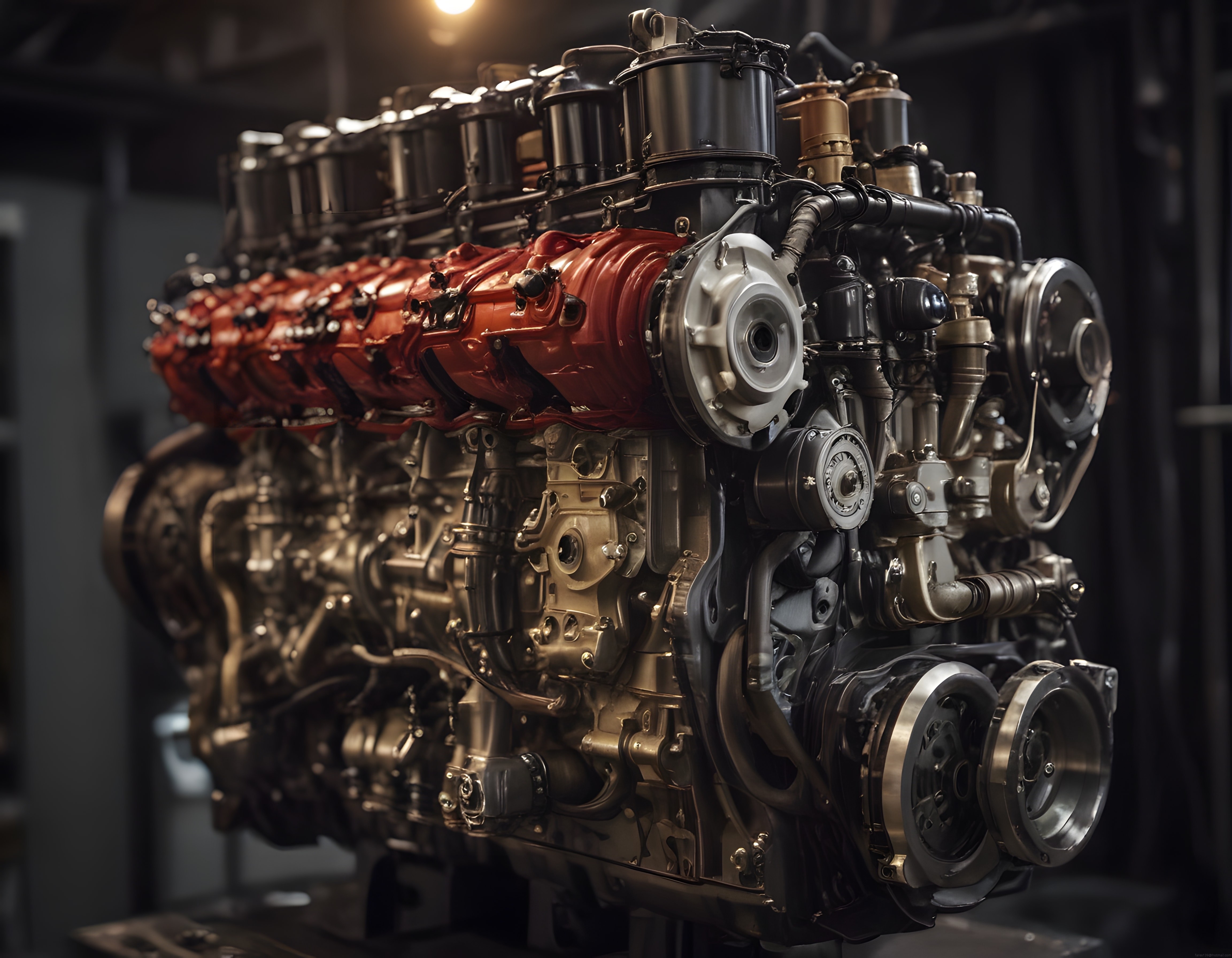 Atölyede Sergilenen Krom Detaylı V8 Performans Motorunun Yakın Çekim Görüntüsü