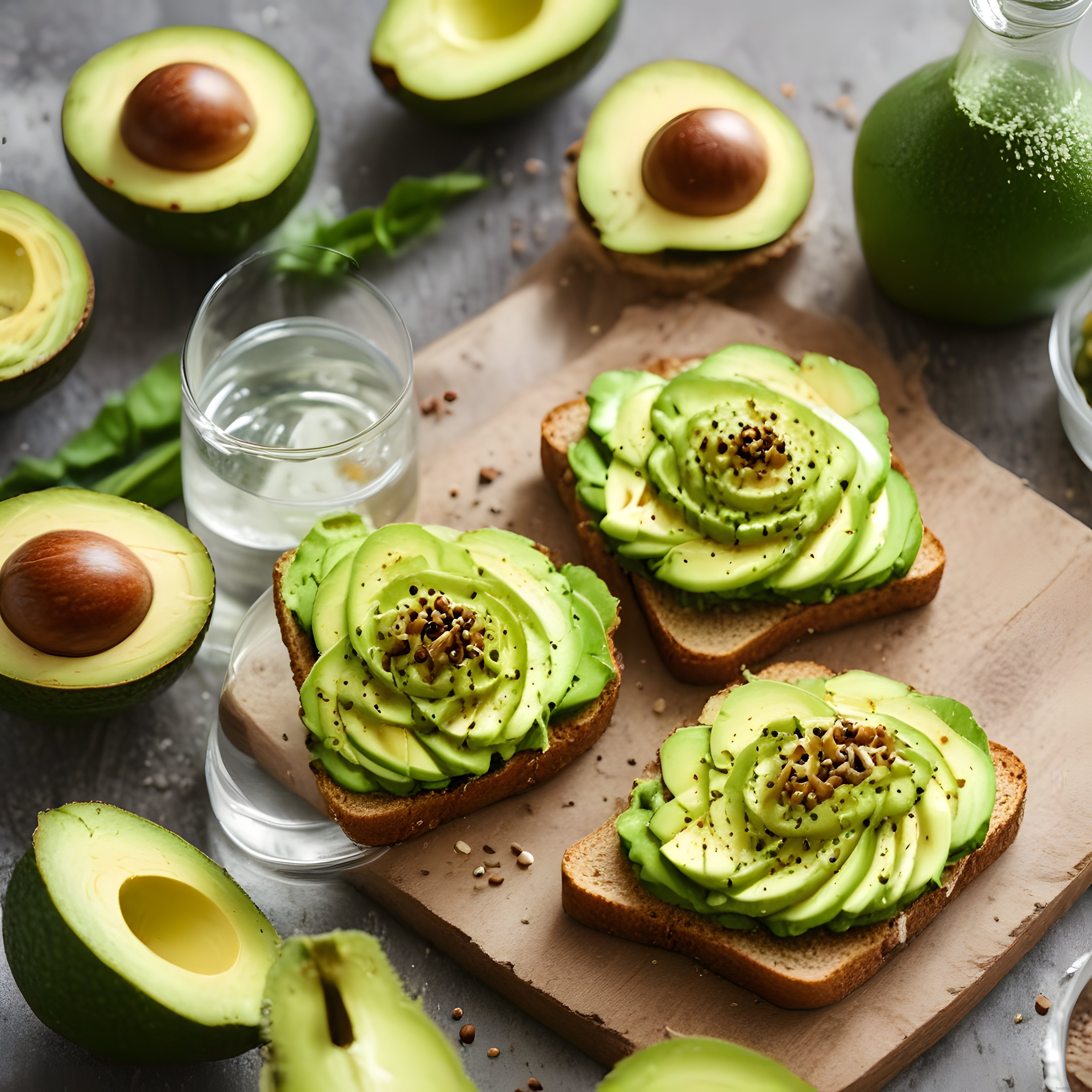 Avokado çiçeği tost: Kahvaltı ve brunch için sağlıklı sandviç sunumu