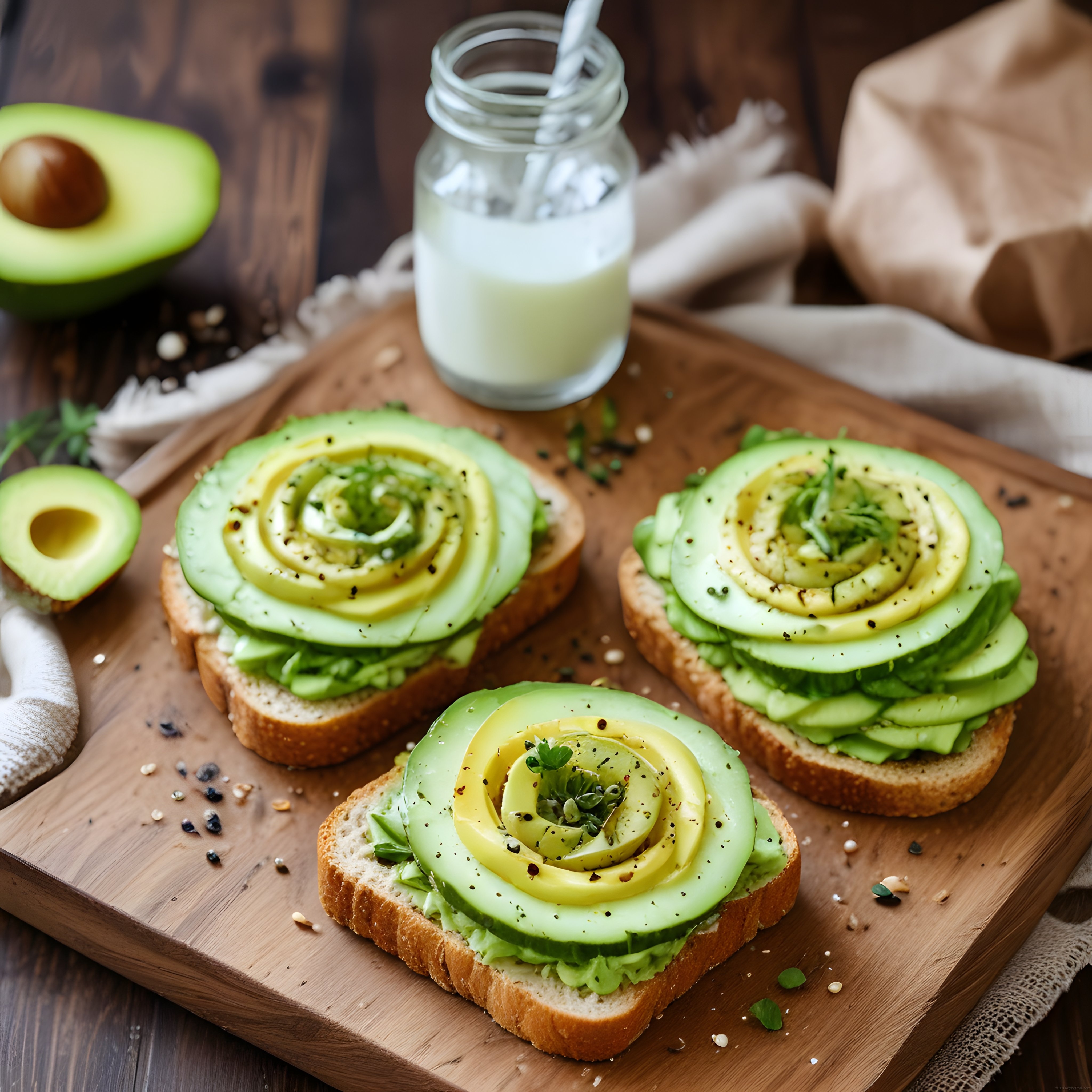 Avokado dilimli tost ile rustik kahvaltı sunumu ve sağlıklı beslenme