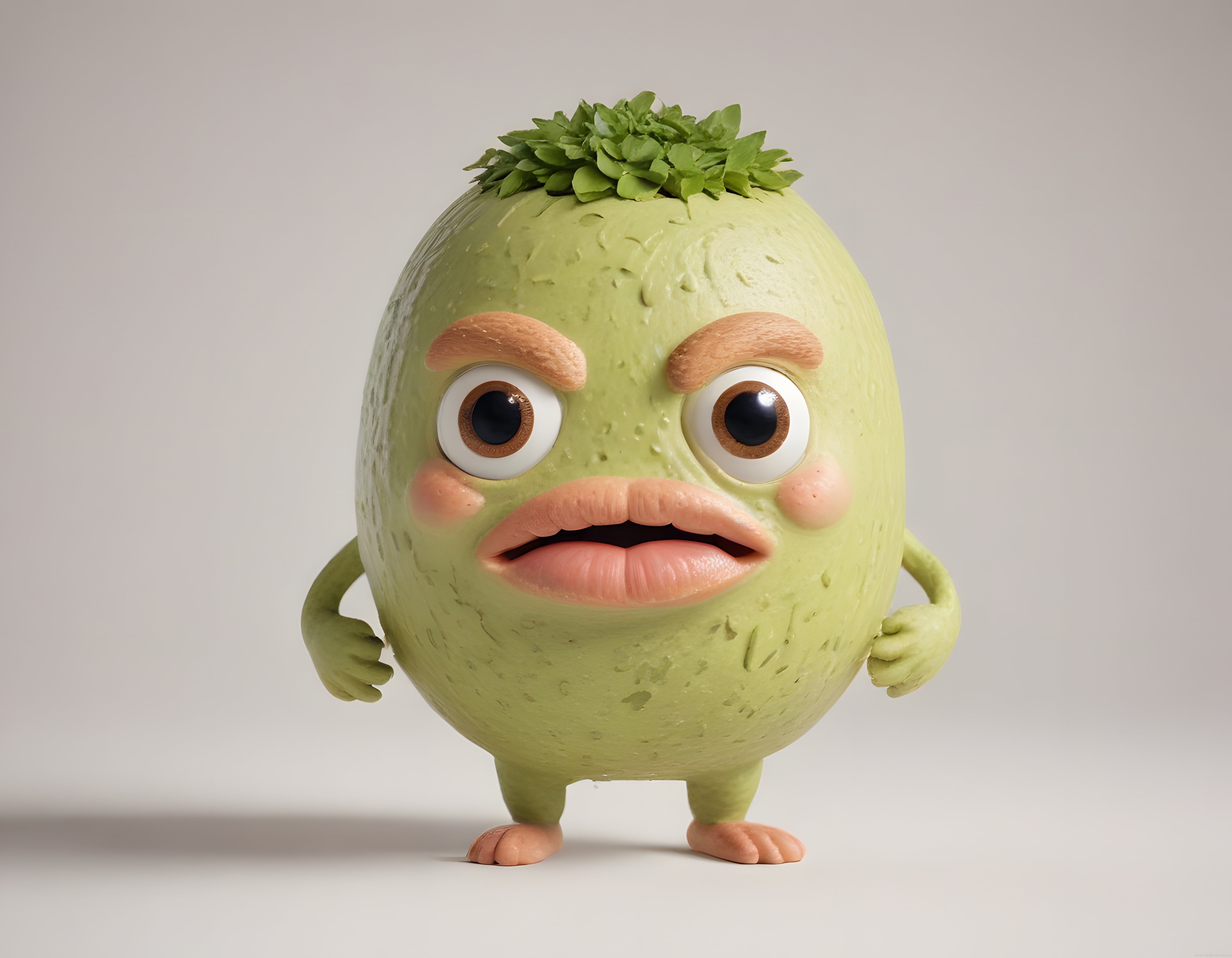Avokado Maskot 3D: Sinirli Meyve Karakterinin Komik ve Havalı Tasarımı