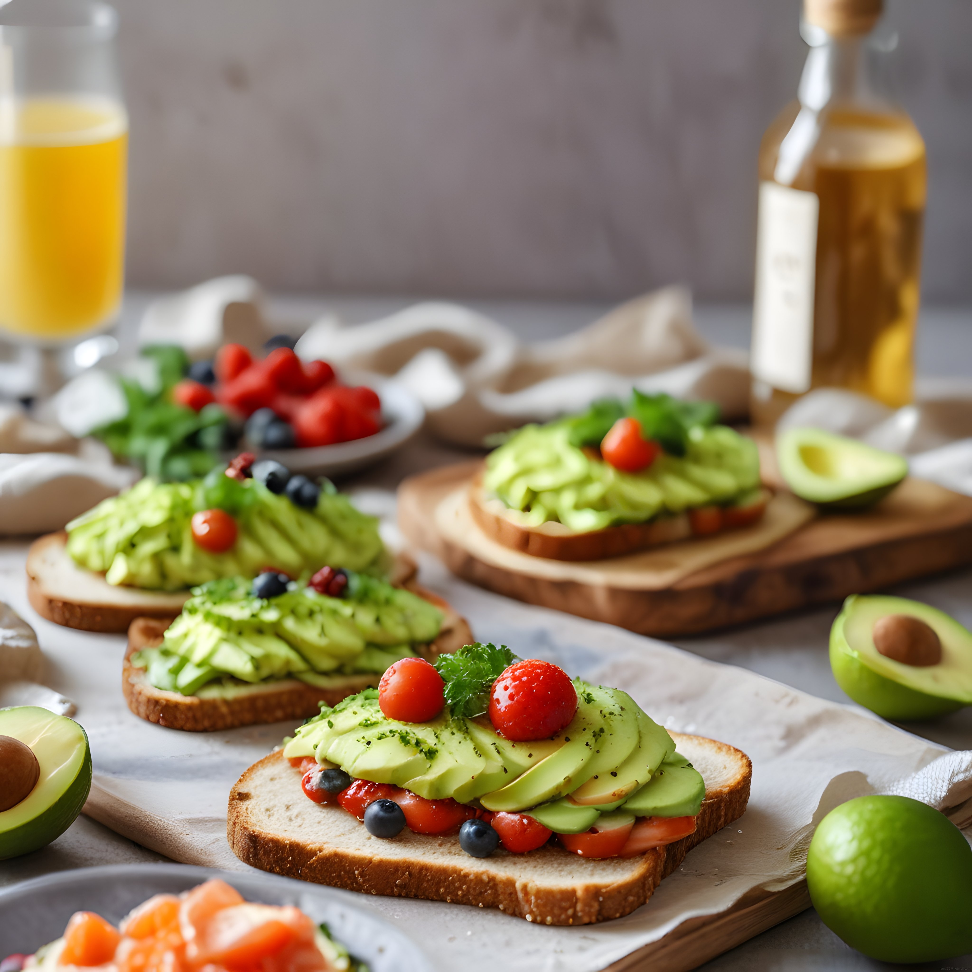 Avokado Toast ve Taze Meyvelerle Hazırlanmış Sağlıklı Brunch Masası