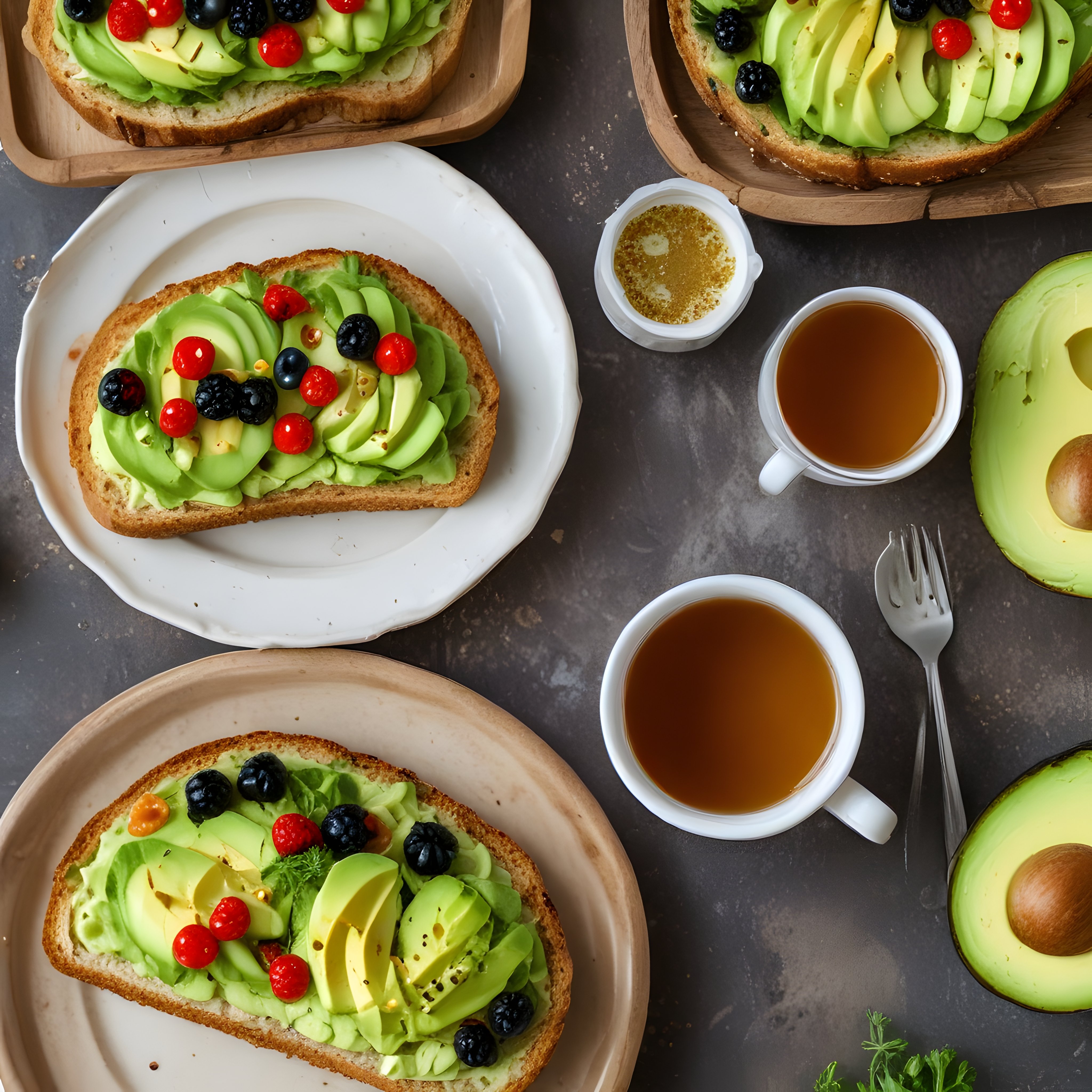 Avokado Tost Üzerinde Orman Meyveleri ve Sıcak Çay ile Kahvaltı Keyfi