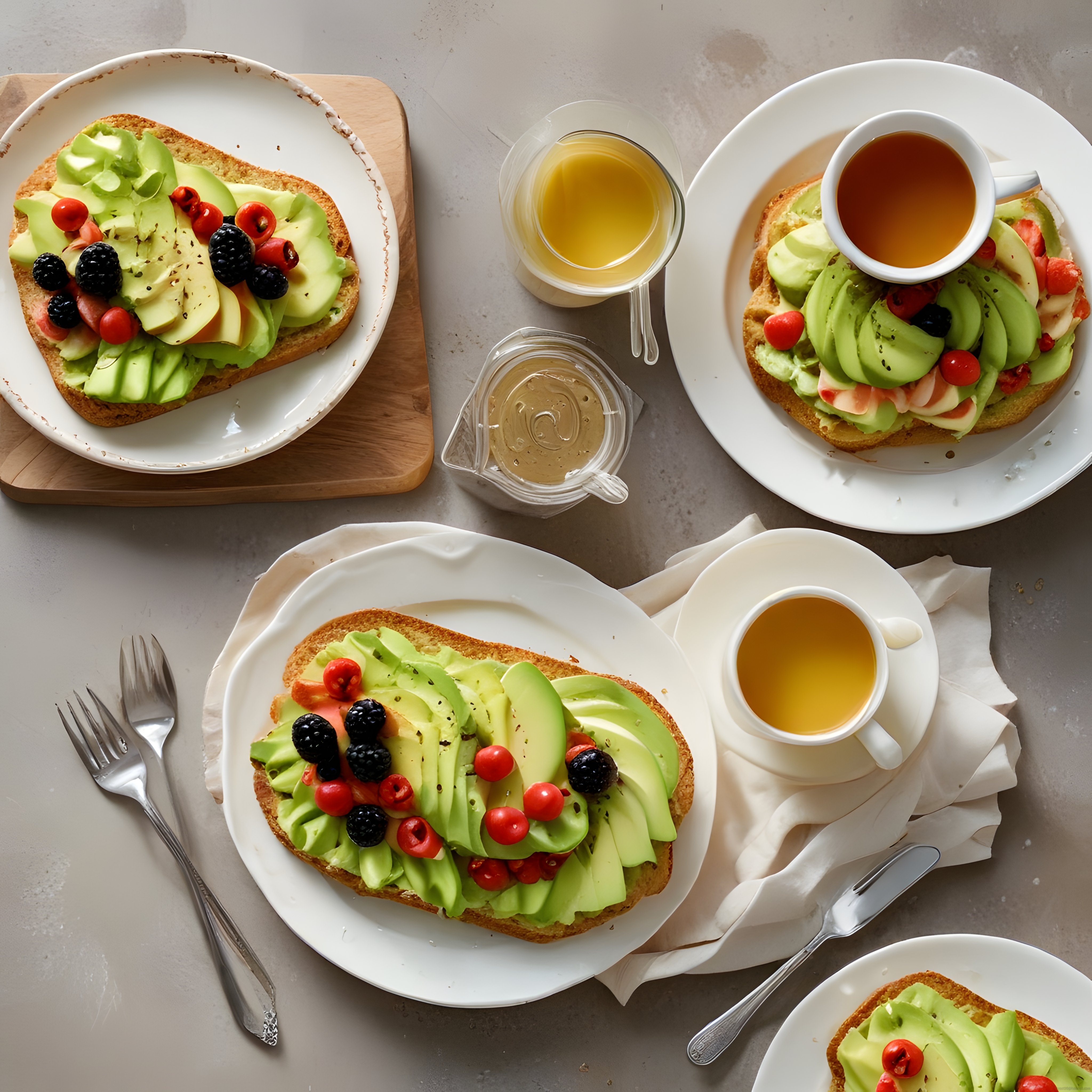 Avokado ve Böğürtlenli Ekmek Dilimleriyle Şık Kahvaltı Masası