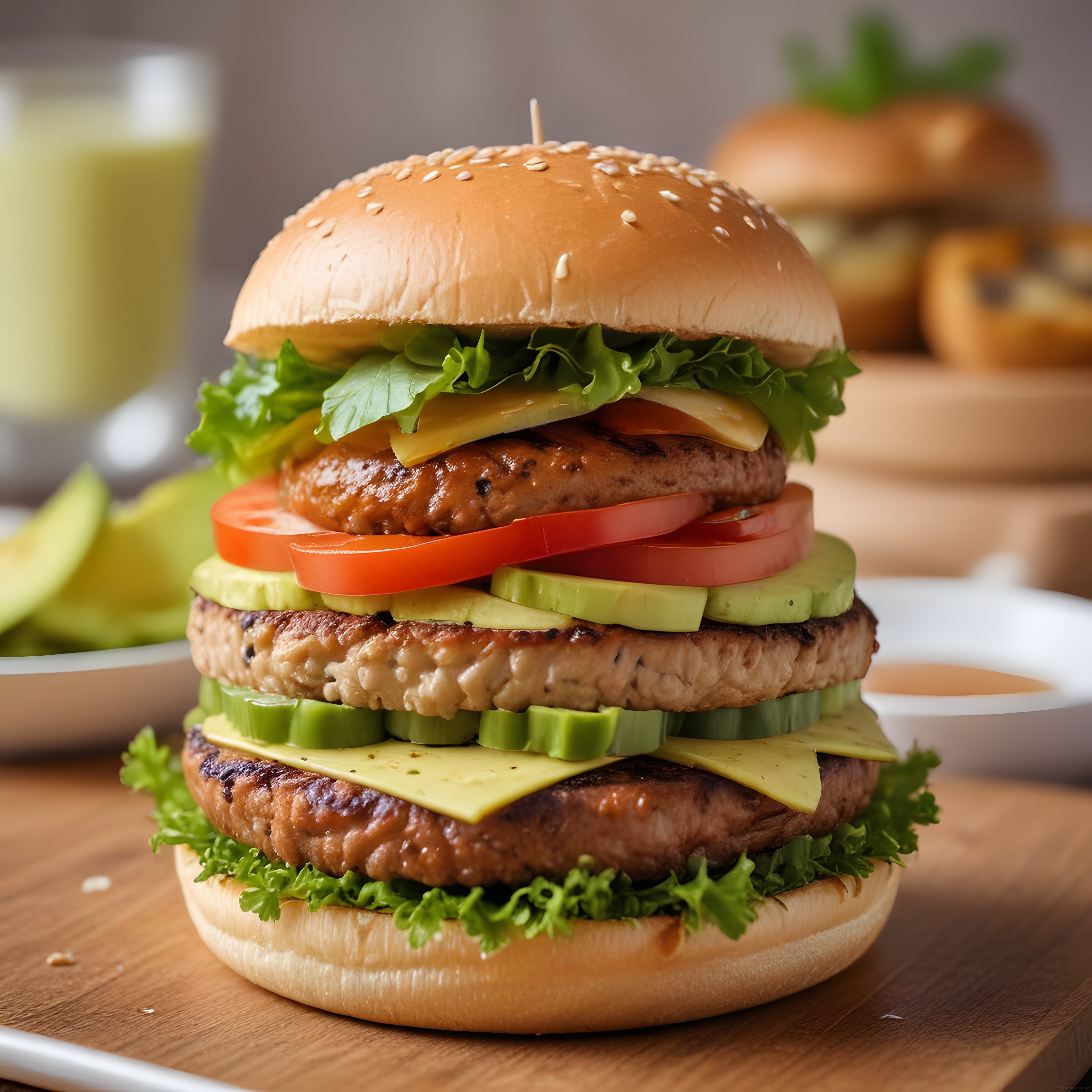 Avokado ve Domatesli Üç Katlı Hamburger Tarifi ve Sunum Önerisi