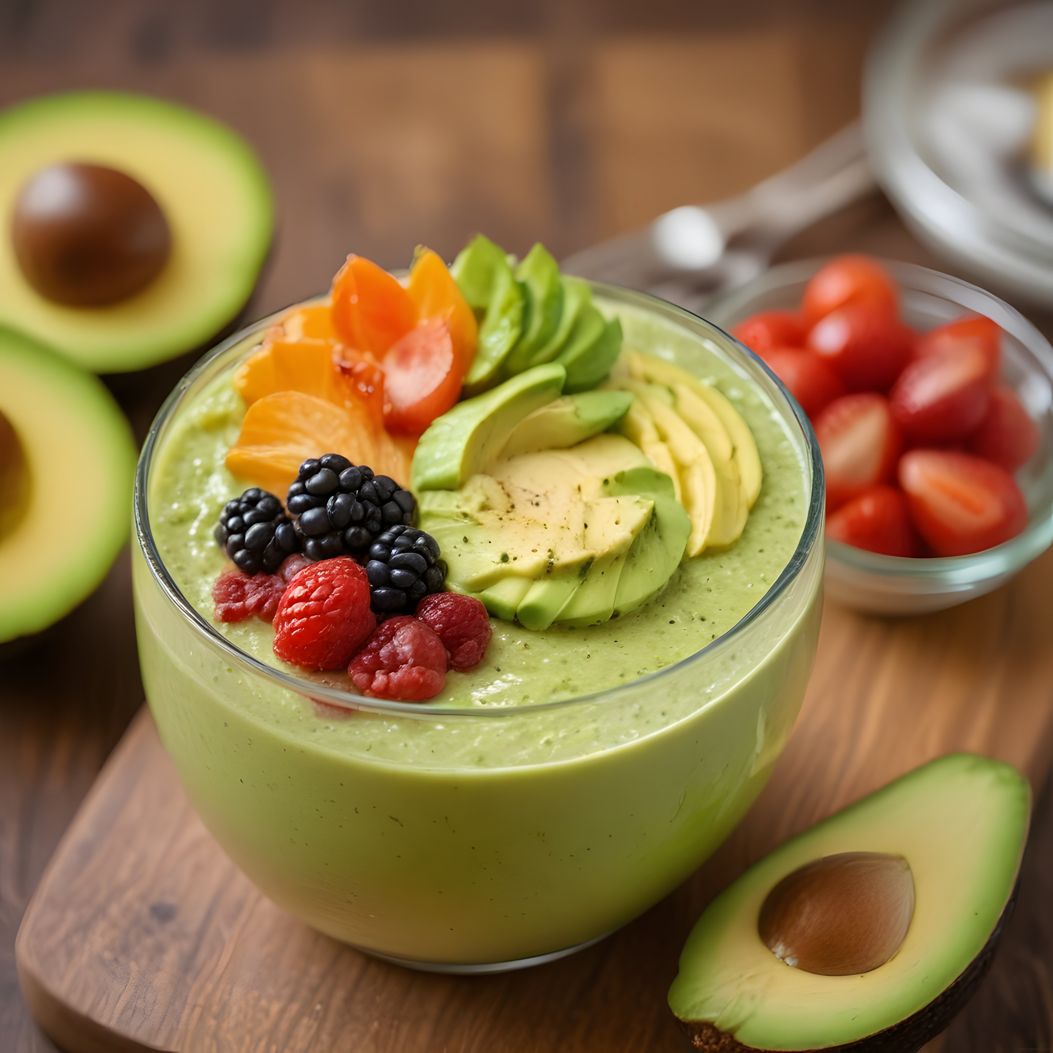 Avokado ve orman meyveli sağlıklı yeşil smoothie bowl kahvaltılık tarif