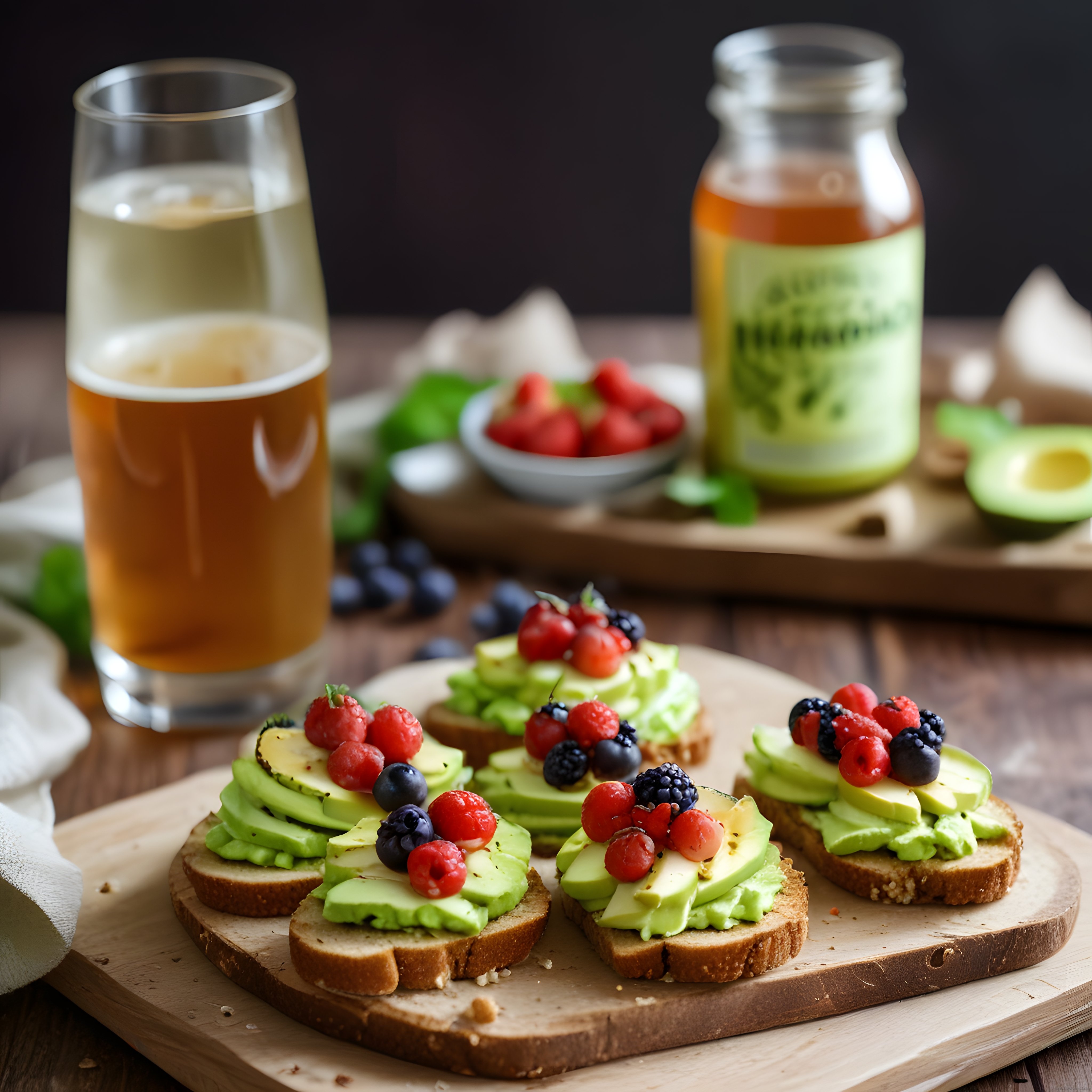 Avokado ve Orman Meyveli Tostlarla Renkli Bir Kahvaltı Masası