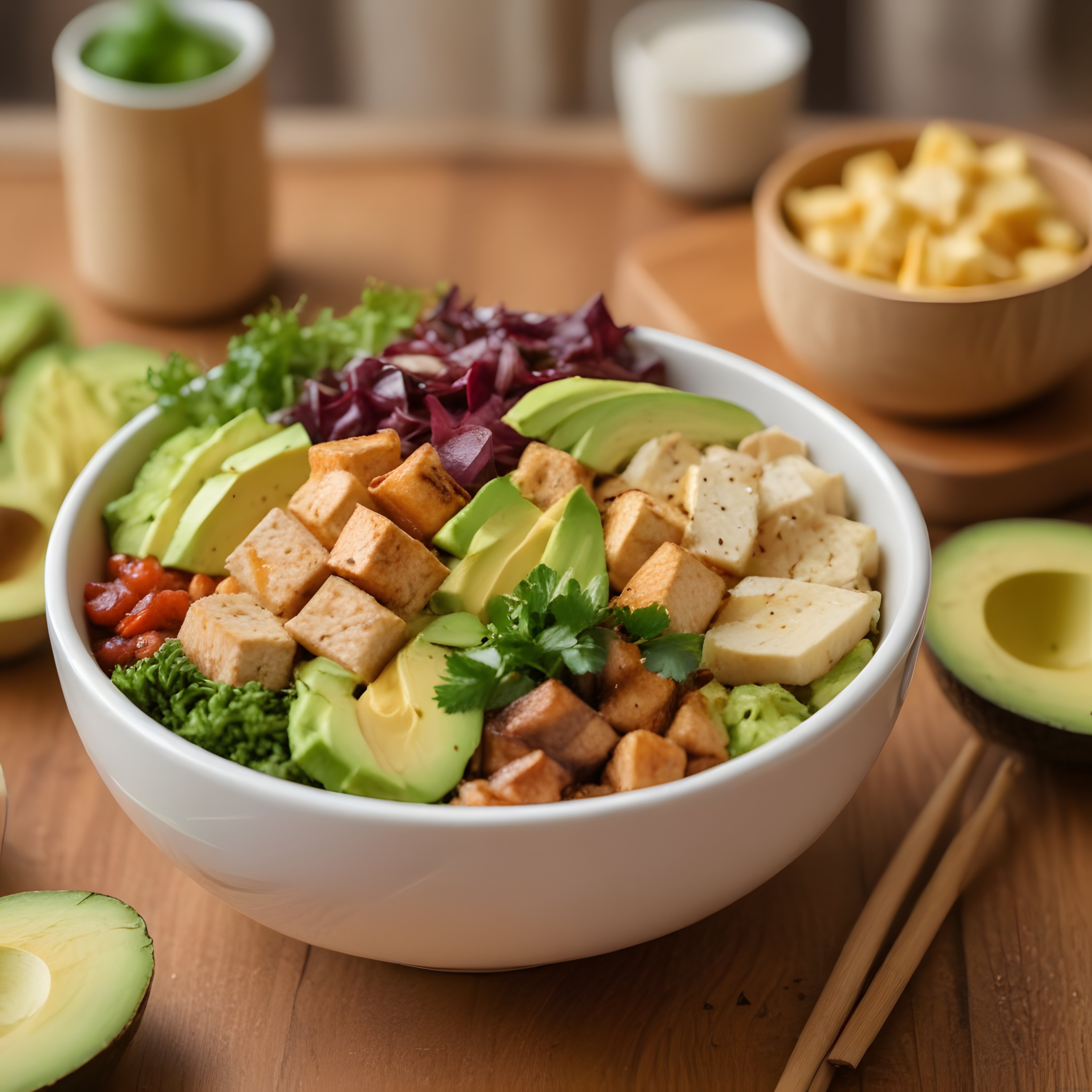 Avokado ve Tofulu Renkli Sağlıklı Salata Kasesi: Lezzetli ve Besleyici