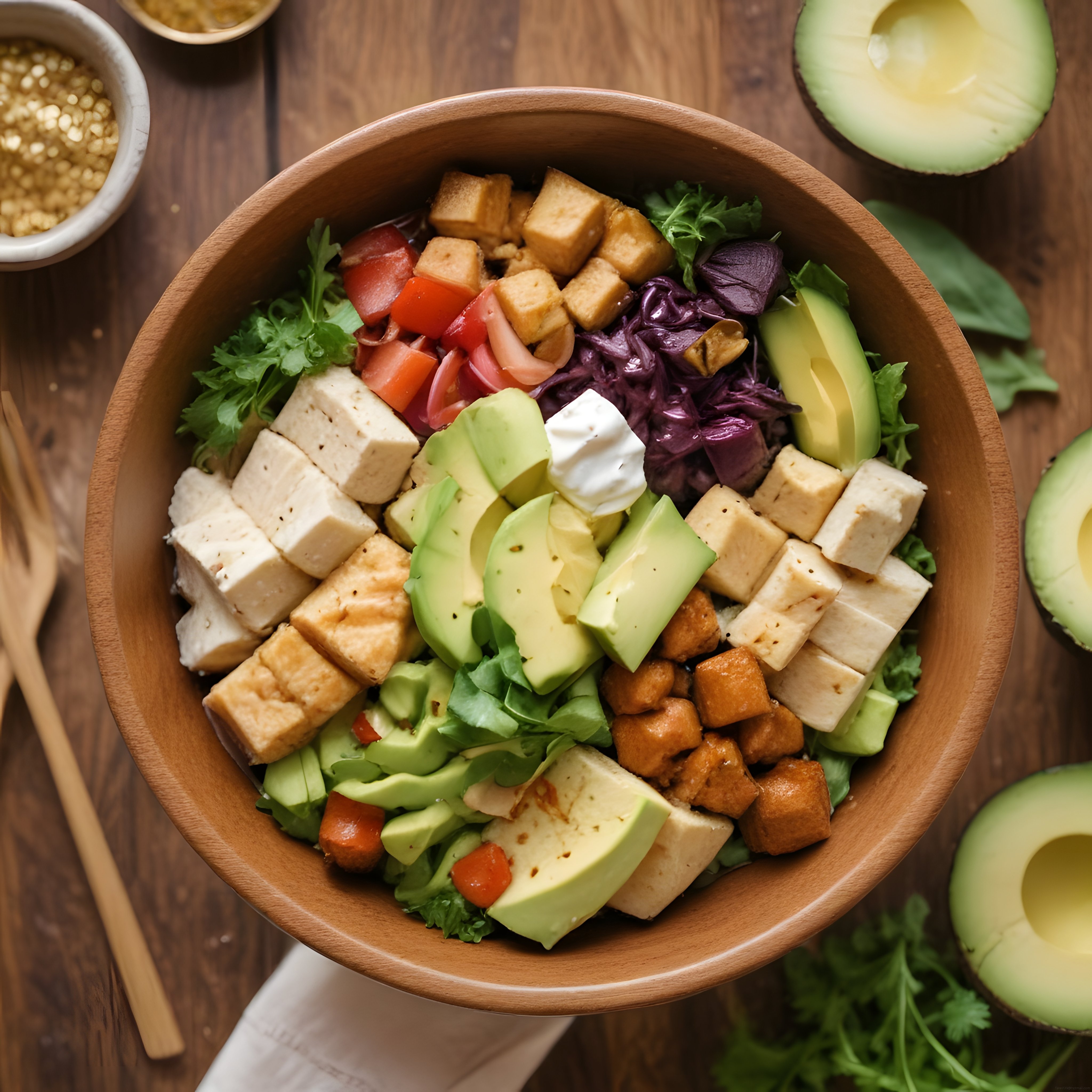 Avokado ve Tofulu Renkli Vegan Bowl: Sağlıklı Ev Yapımı Beslenme Kasesi Tarifi