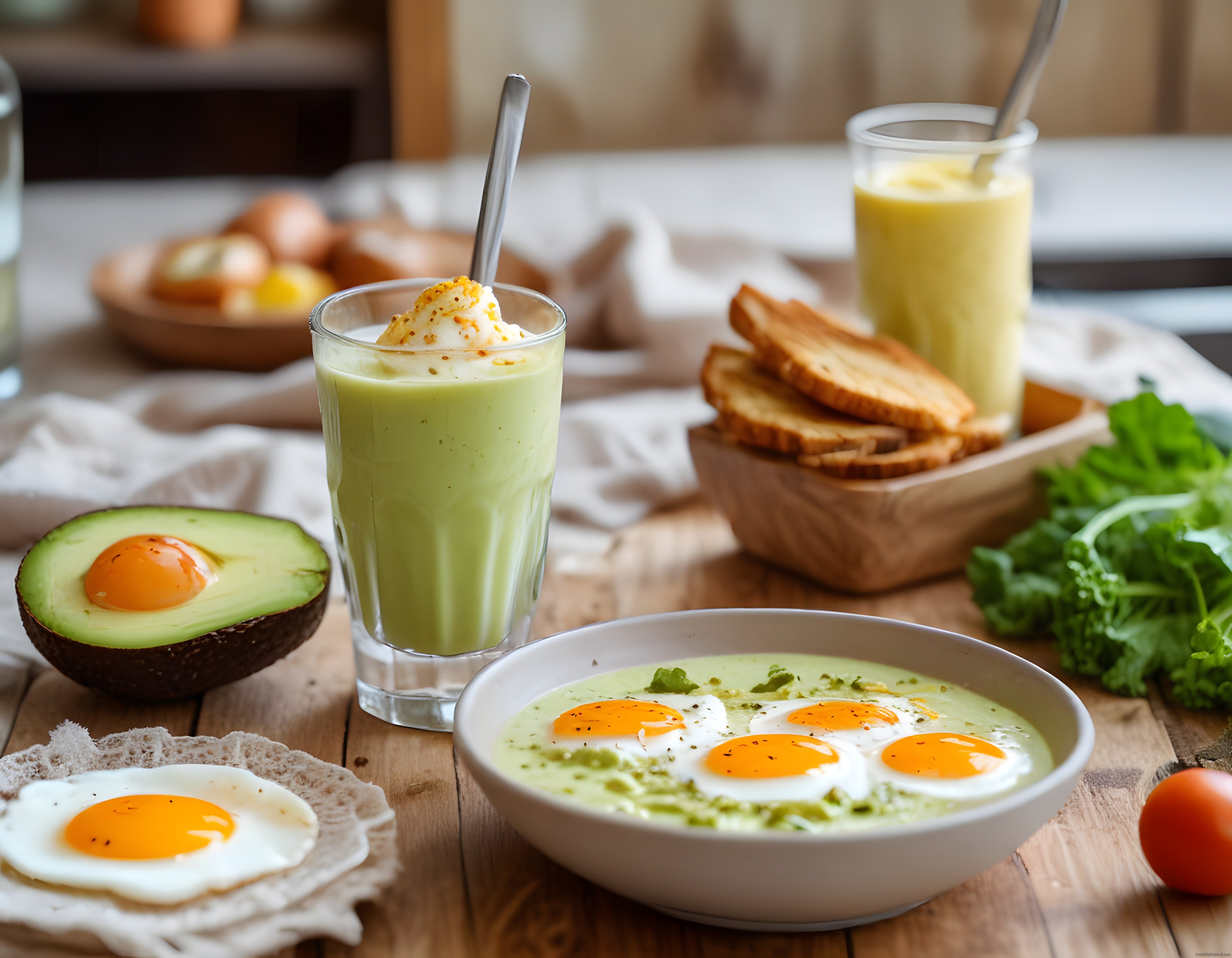 Avokado ve Yumurtalı Sağlıklı Kahvaltı Sofrası: Taze ve Besleyici Lezzetler