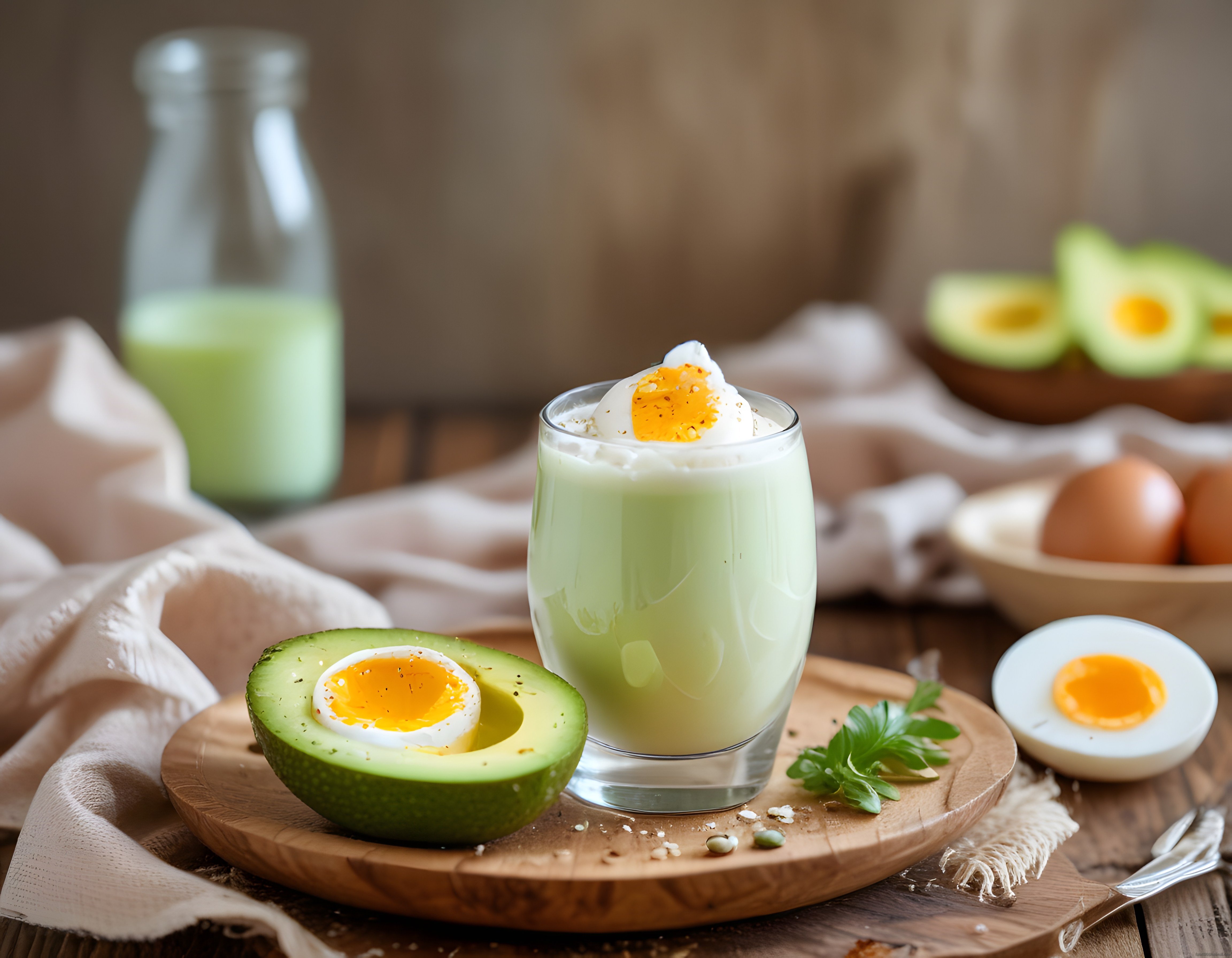 Avokadolı Yumurta ve Yeşil Smoothie ile Sağlıklı Kahvaltı Sunumu