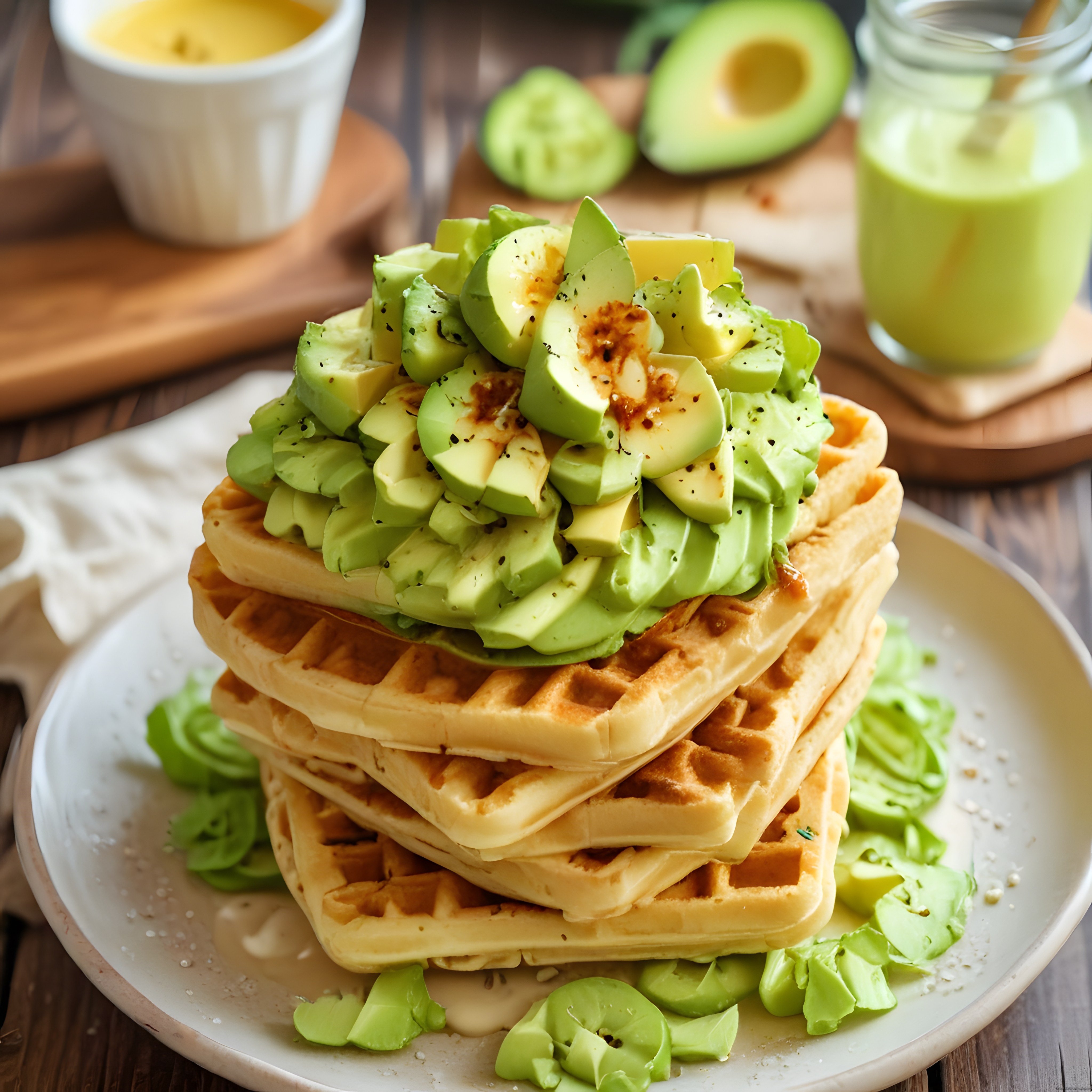 Avokadolu Çıtır Waffle Kahvaltı Brunch İçin Sağlıklı Sunum Önerisi