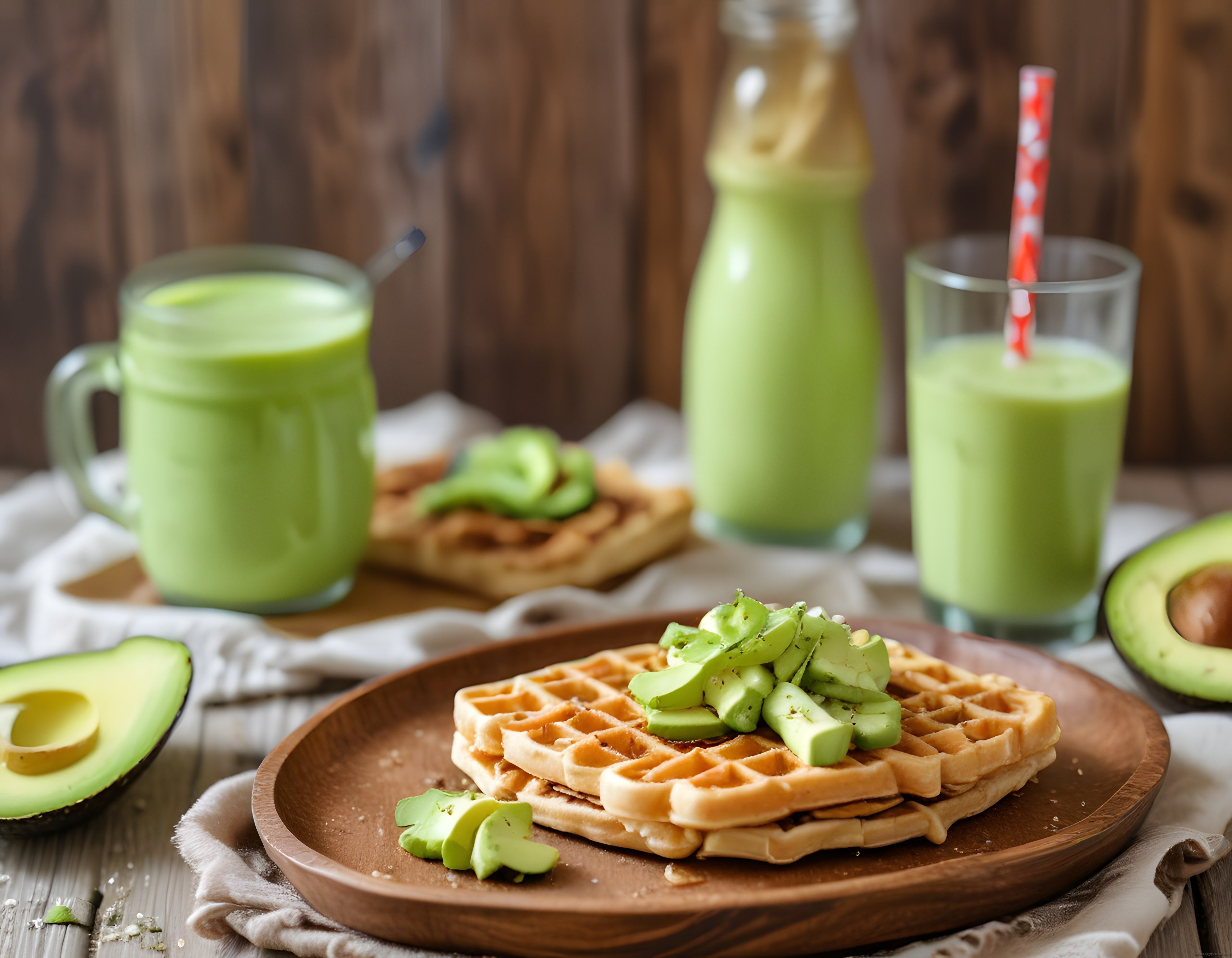Avokadolu Çıtır Waffle ve Yeşil Smoothie ile Sağlıklı Kahvaltı Masası
