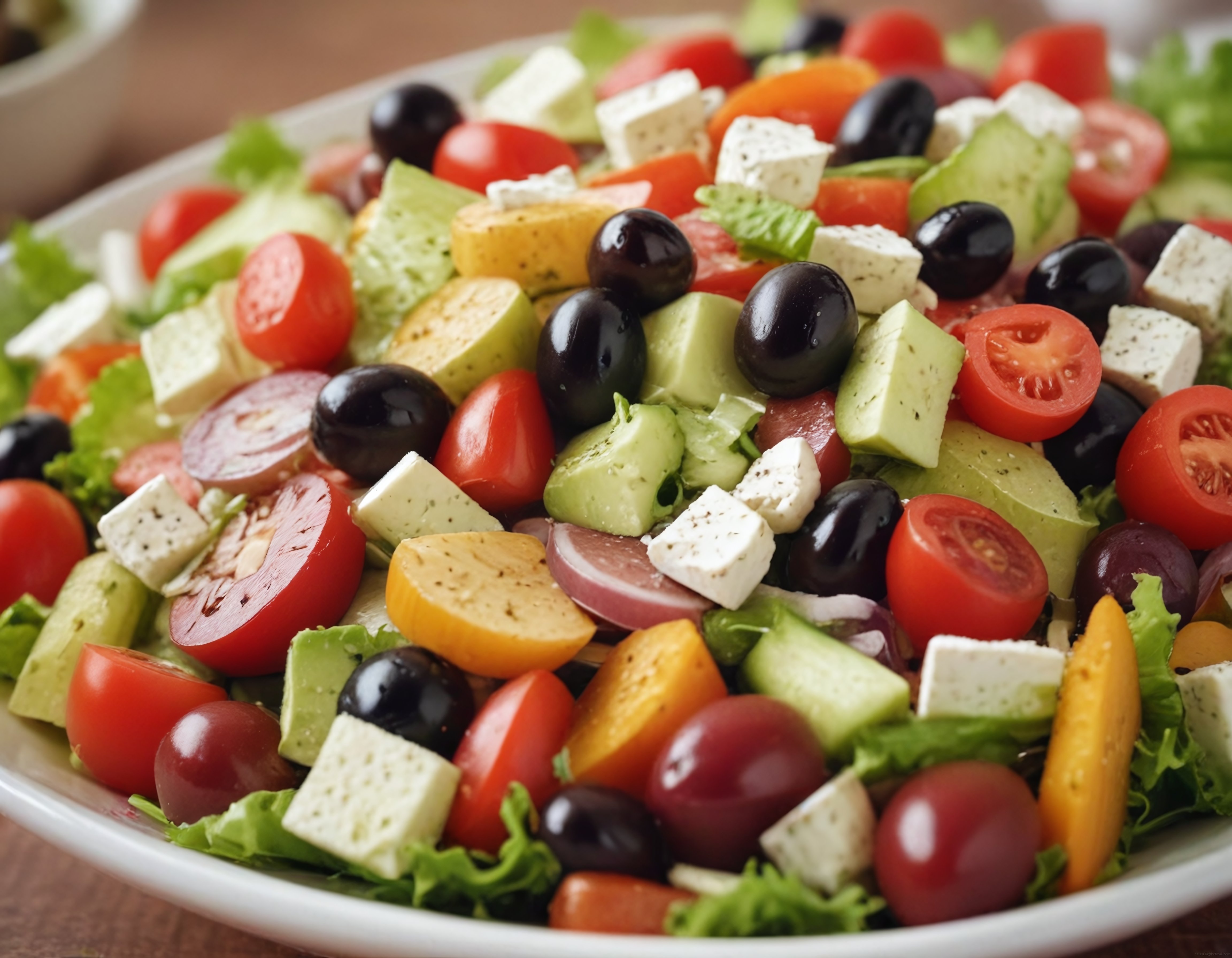 Avokadolu Domates ve Zeytinli Sağlıklı Salata Kasesi Yemek Fotoğrafı