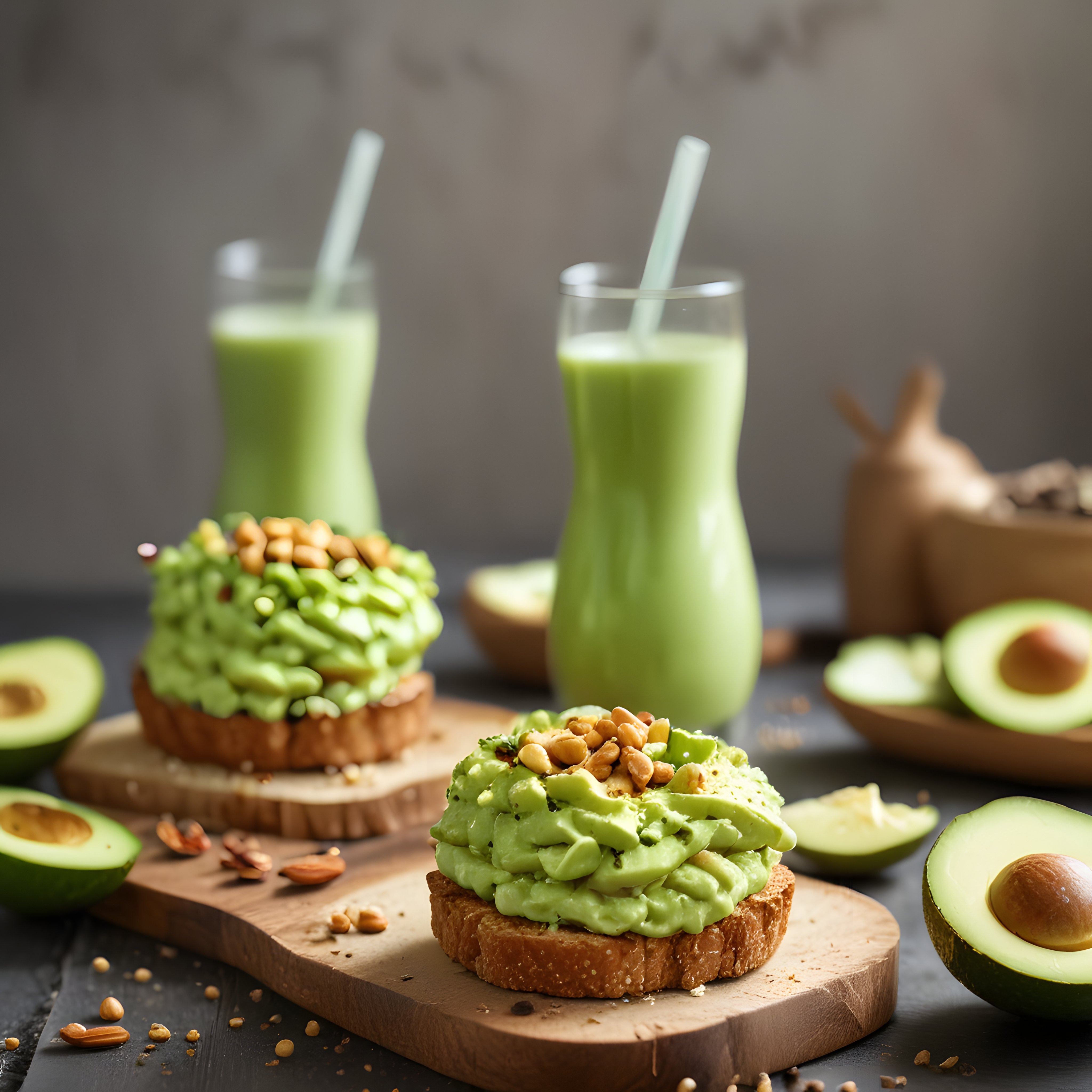 Avokadolu Ekmek ve Yemişli Yeşil Smoothie ile Kahvaltı Konsepti
