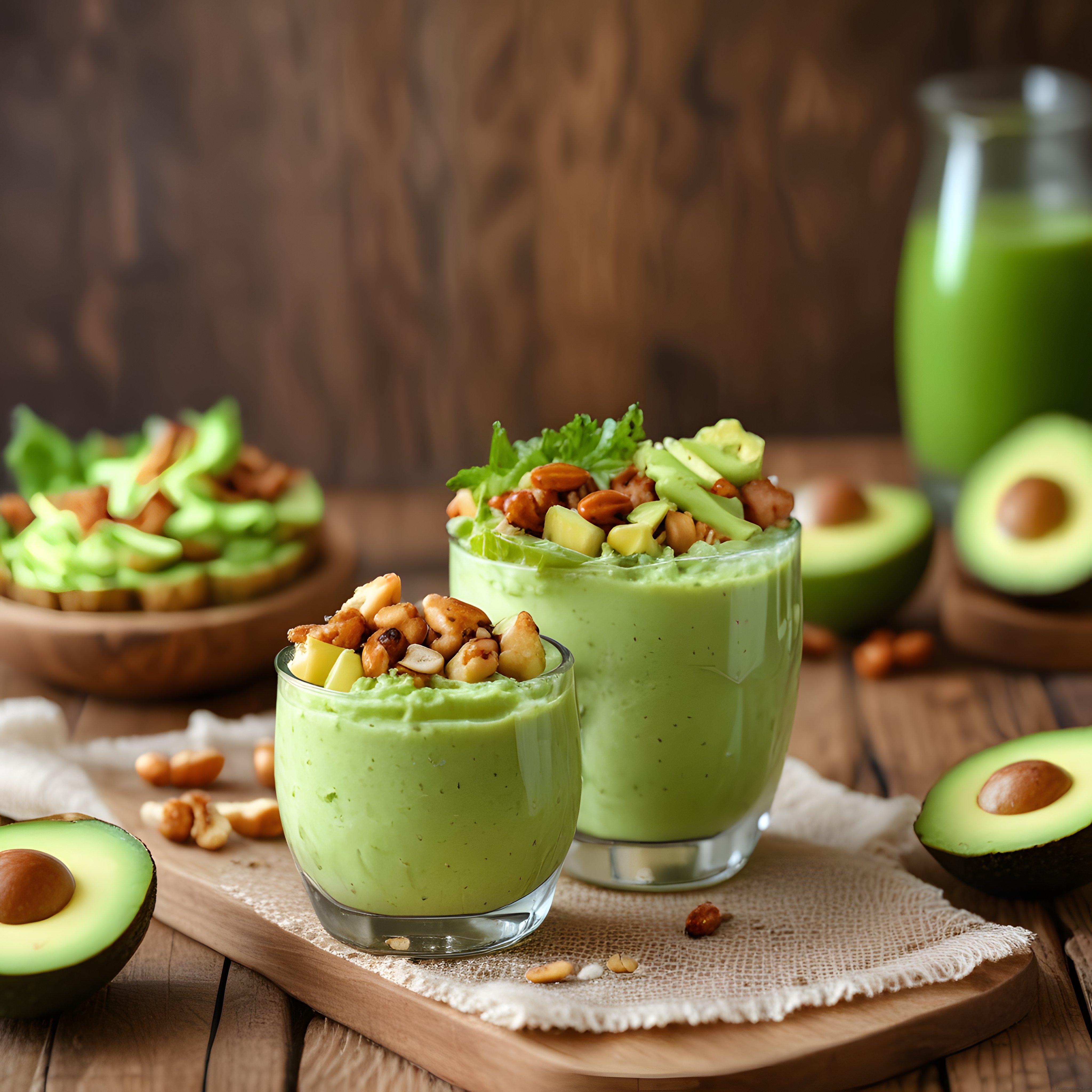 Avokadolu Fındıklı Kahvaltılık Puding ve Yeşil Smoothie Tarifi Sunumu