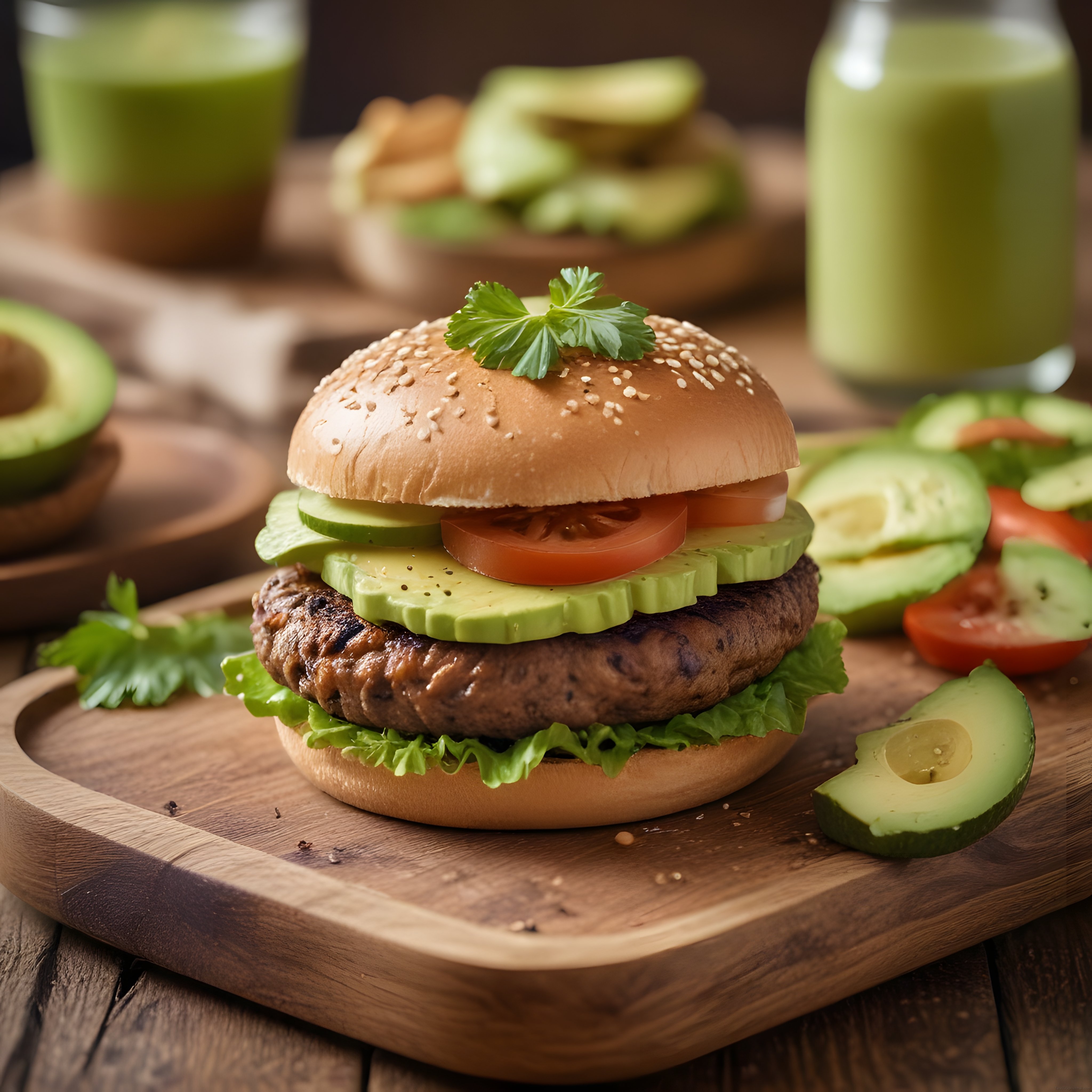 Avokadolu Gourmet Burger: Ev Yapımı Sağlıklı Hamburger Sunumu