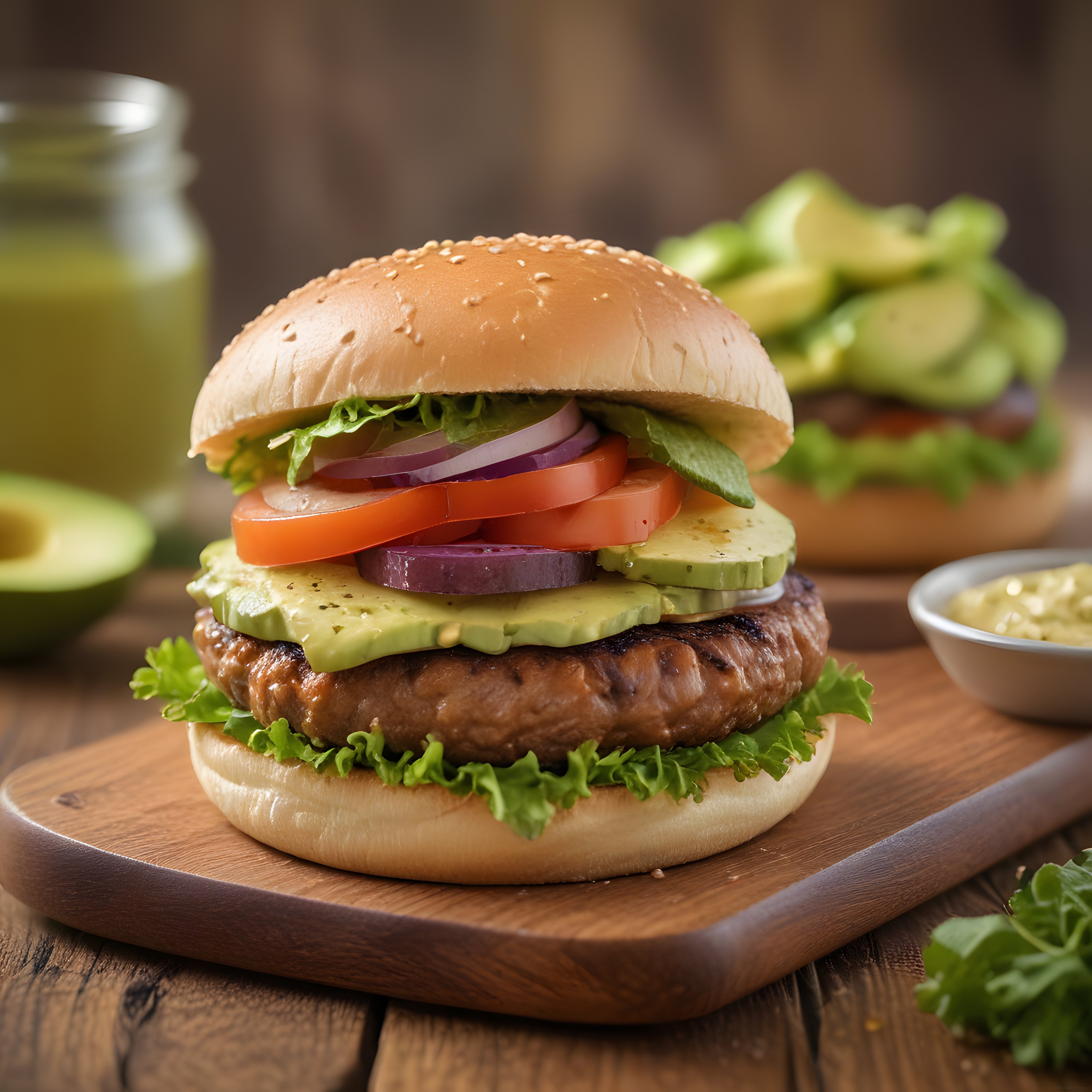 Avokadolu Gourmet Burger: Izgara Köfte ve Taze Sebzelerle Rustik Sunum