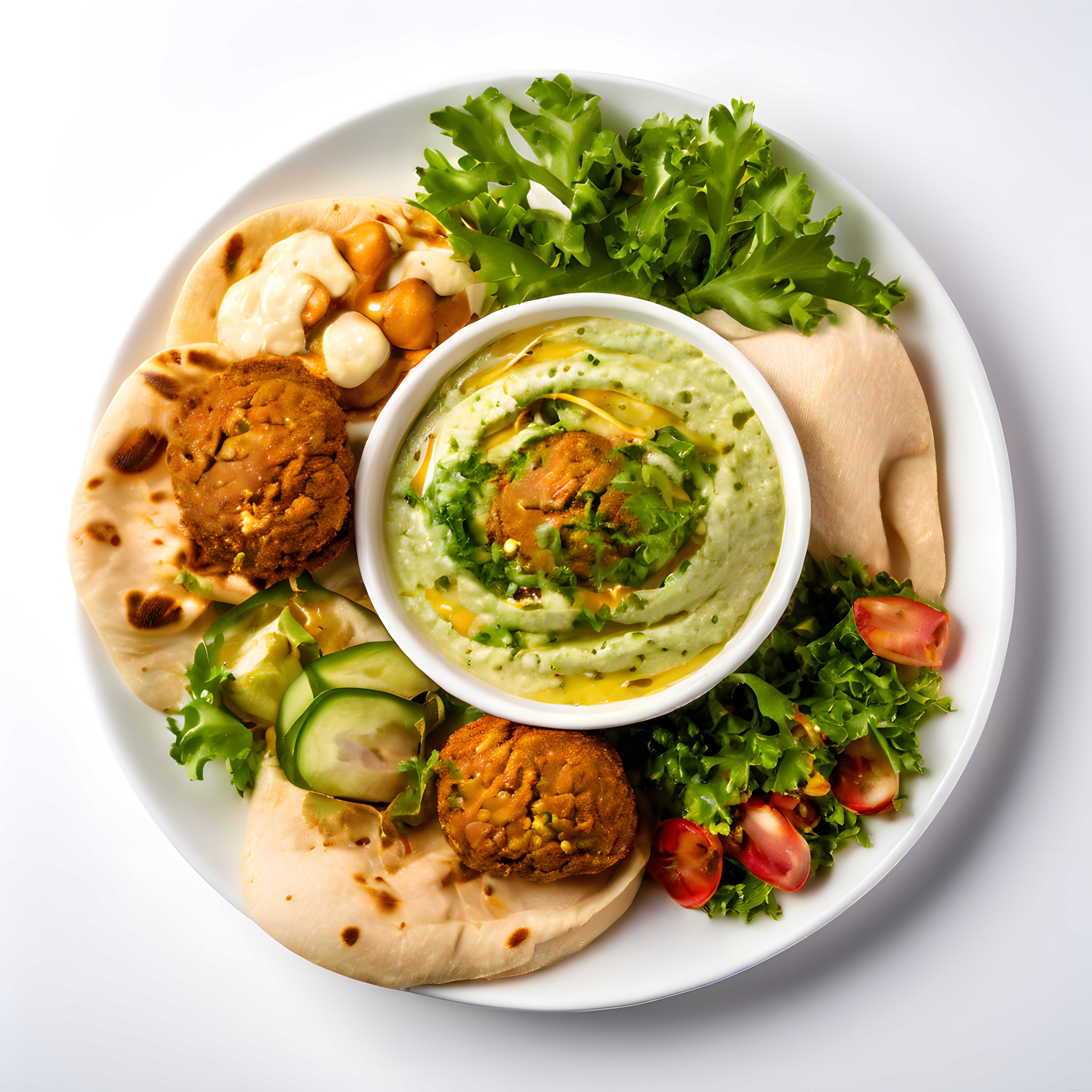 Avokadolu Humus ve Falafelli Orta Doğu Mutfağından Sağlıklı Vegan Tabak
