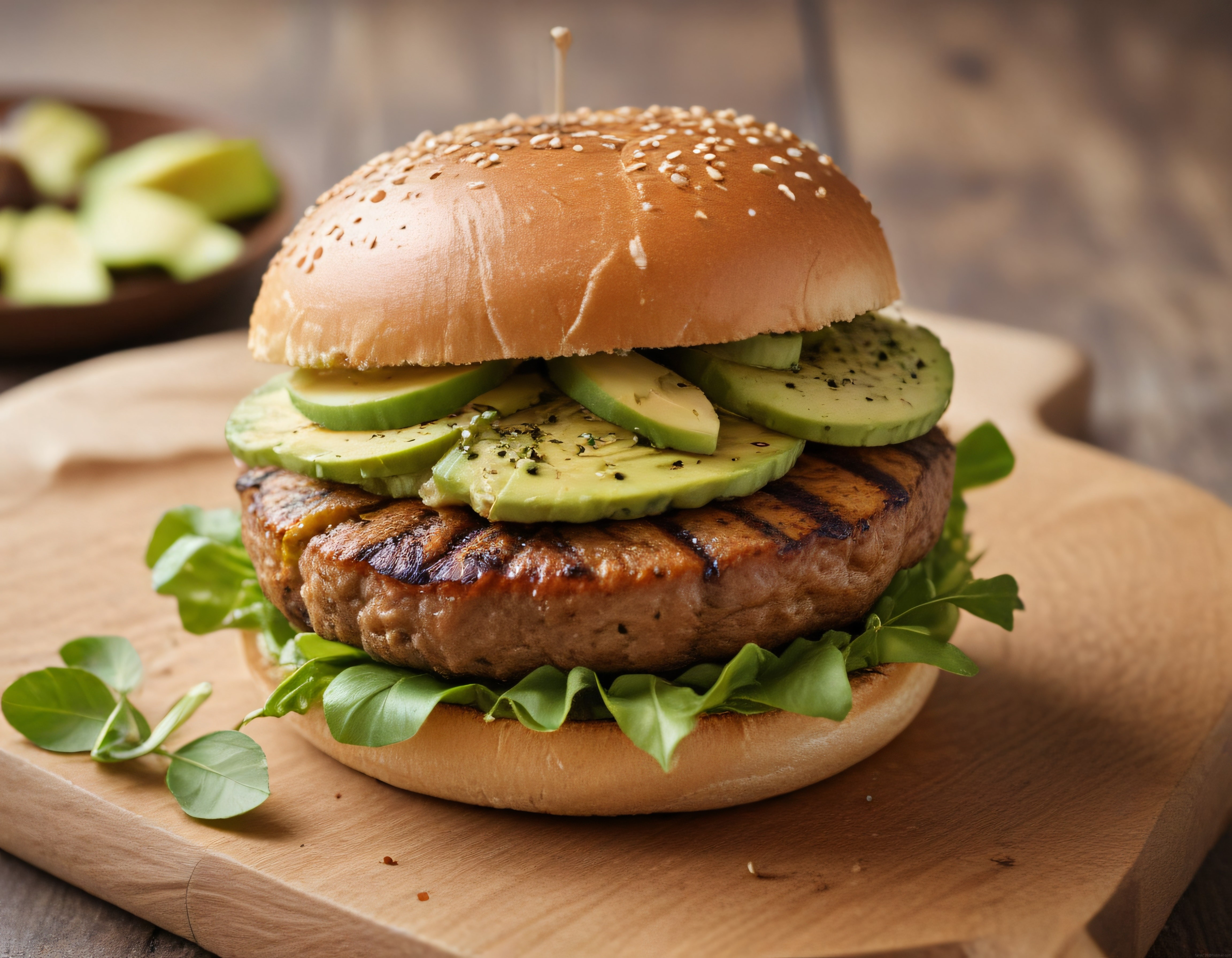 Avokadolu Izgara Burger: Susamlı Ekmek ve Renkli Sunumla Lezzet Şöleni