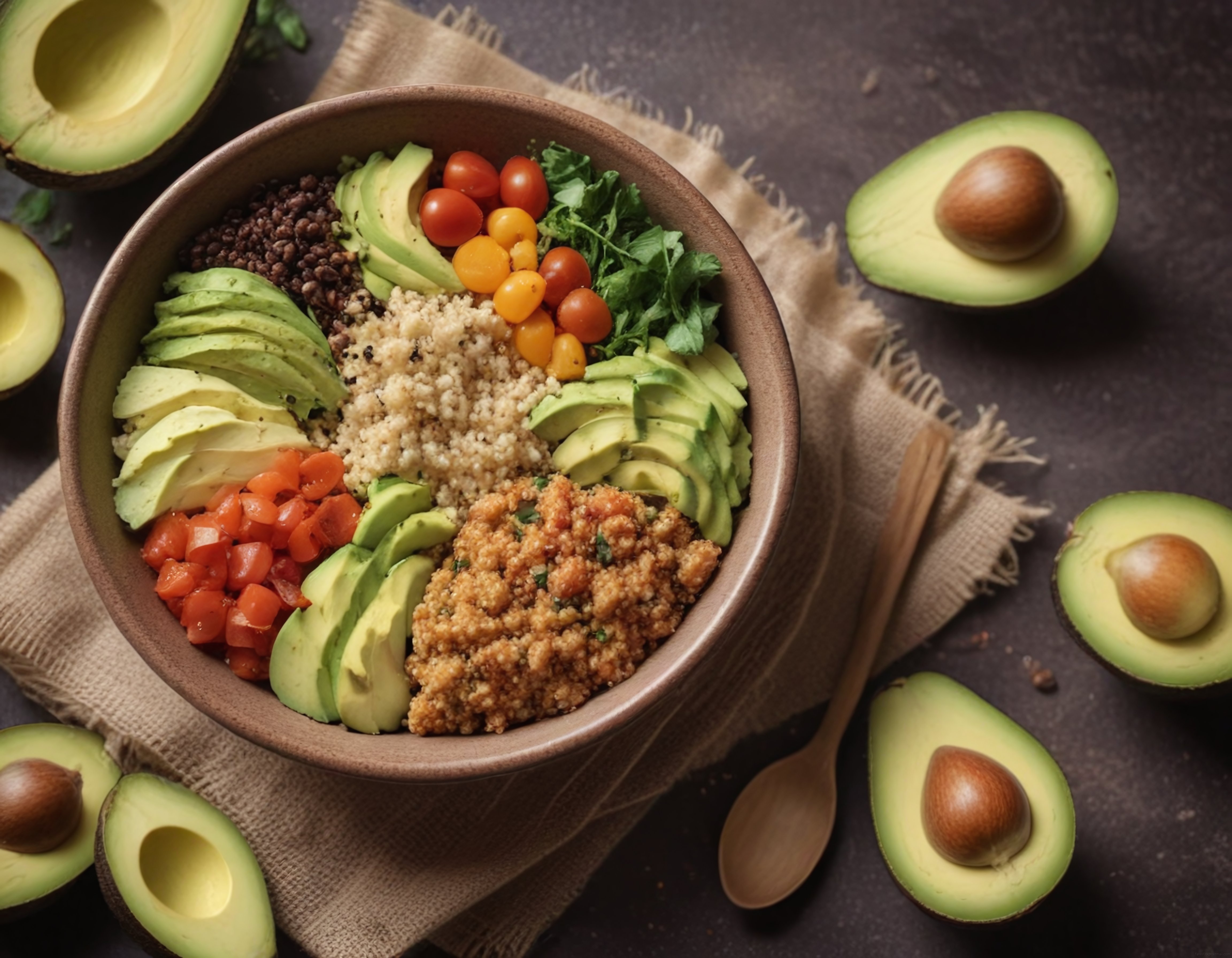 Avokadolu Kinoa ve Mercimekli Sağlıklı Vegan Buda Kasesi Sunumu