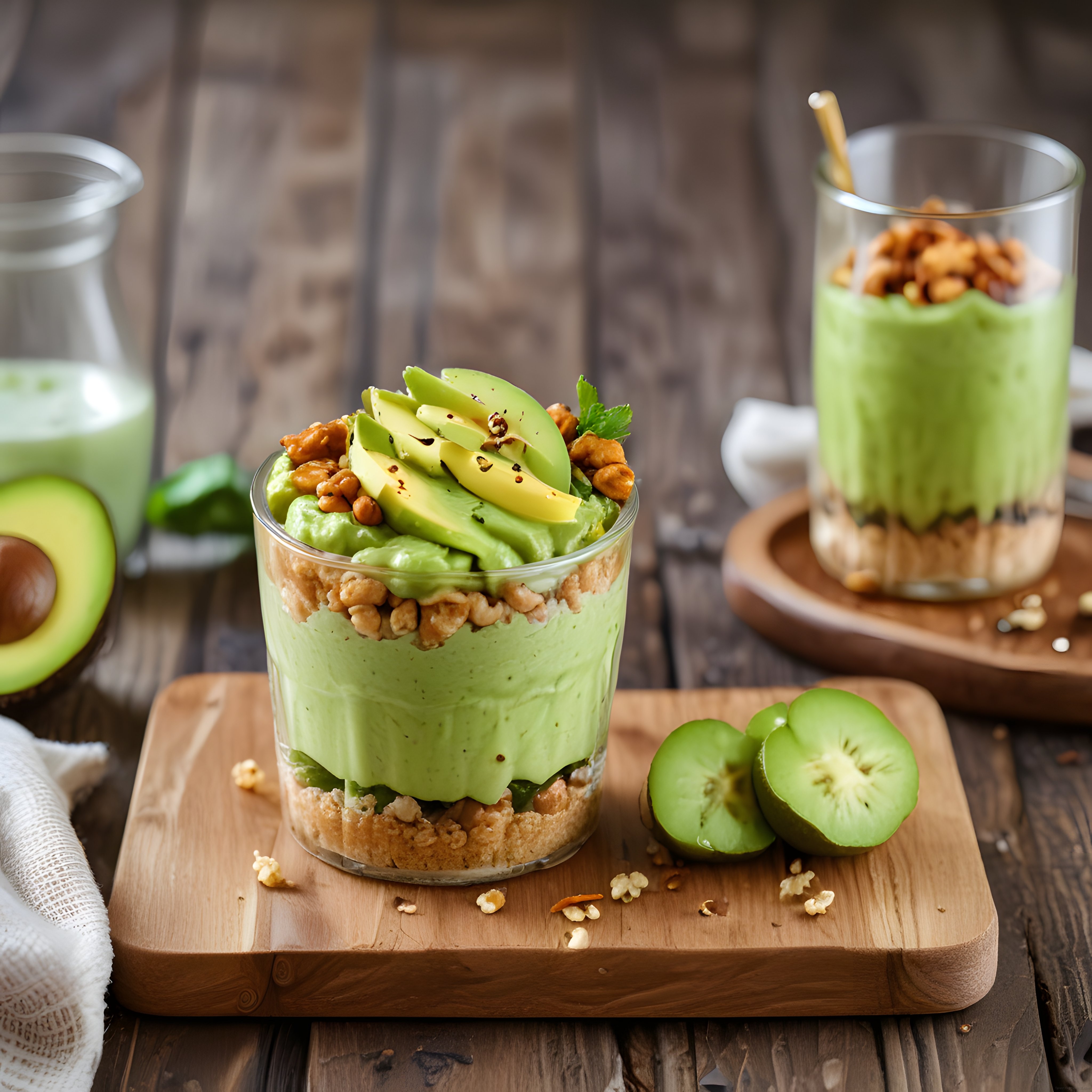 Avokadolu kivili sağlıklı parfait bardakta vegan kahvaltı tatlı tarifi