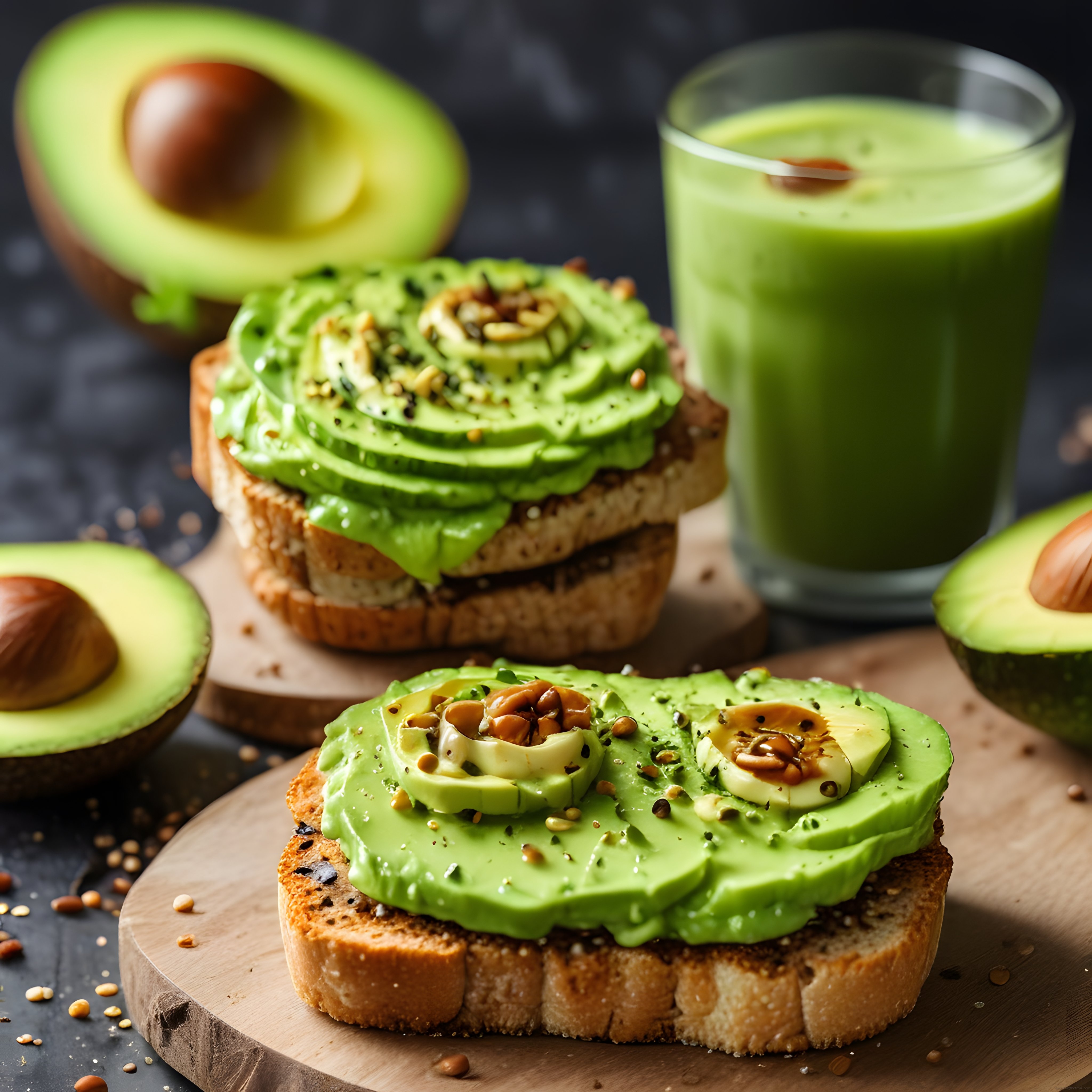 Avokadolu Kızarmış Ekmek ve Yeşil Smoothie ile Sağlıklı Kahvaltı Sunumu