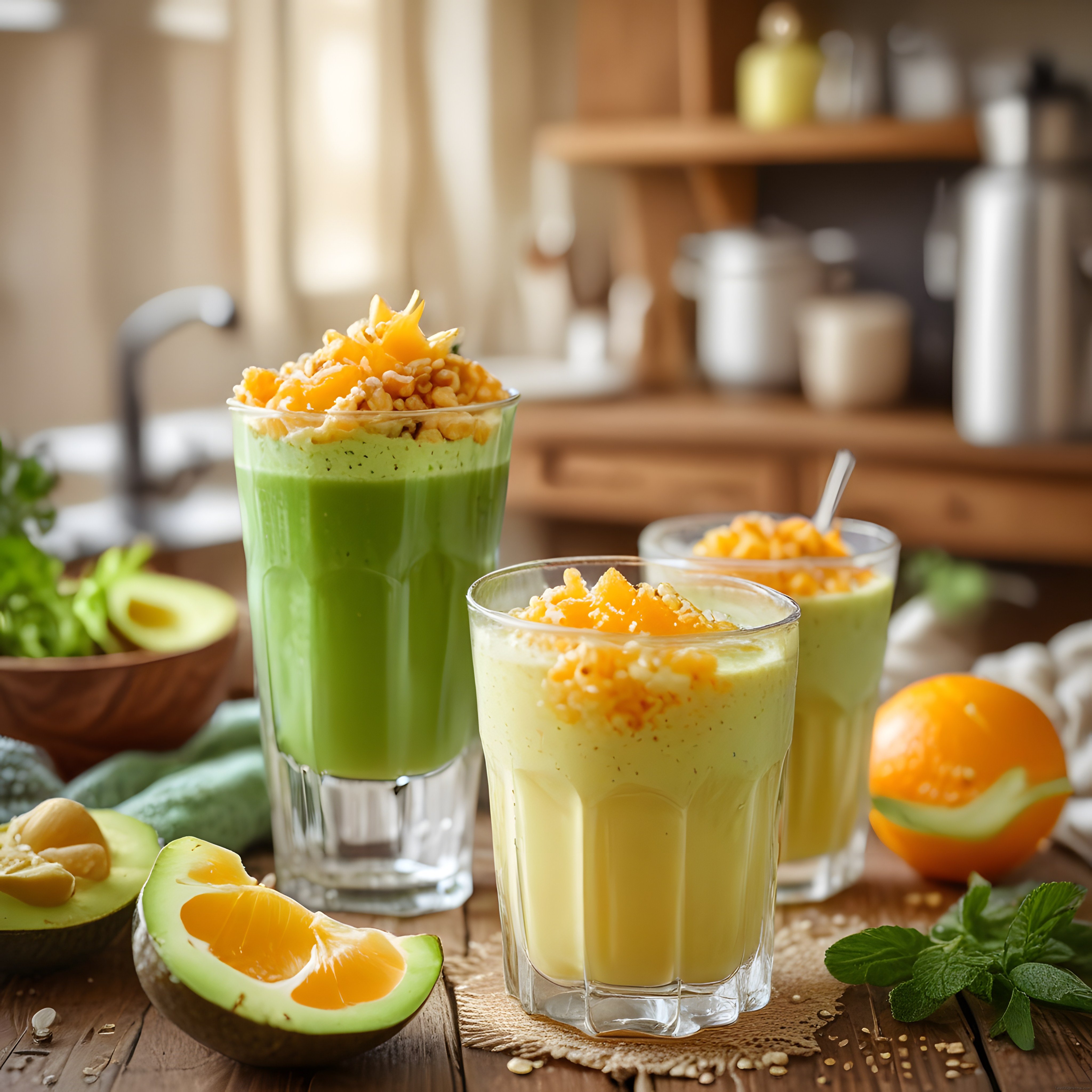 Avokadolu Portakallı Smoothie Kreması ile Kahvaltılık Sağlıklı Parfe Sunumu