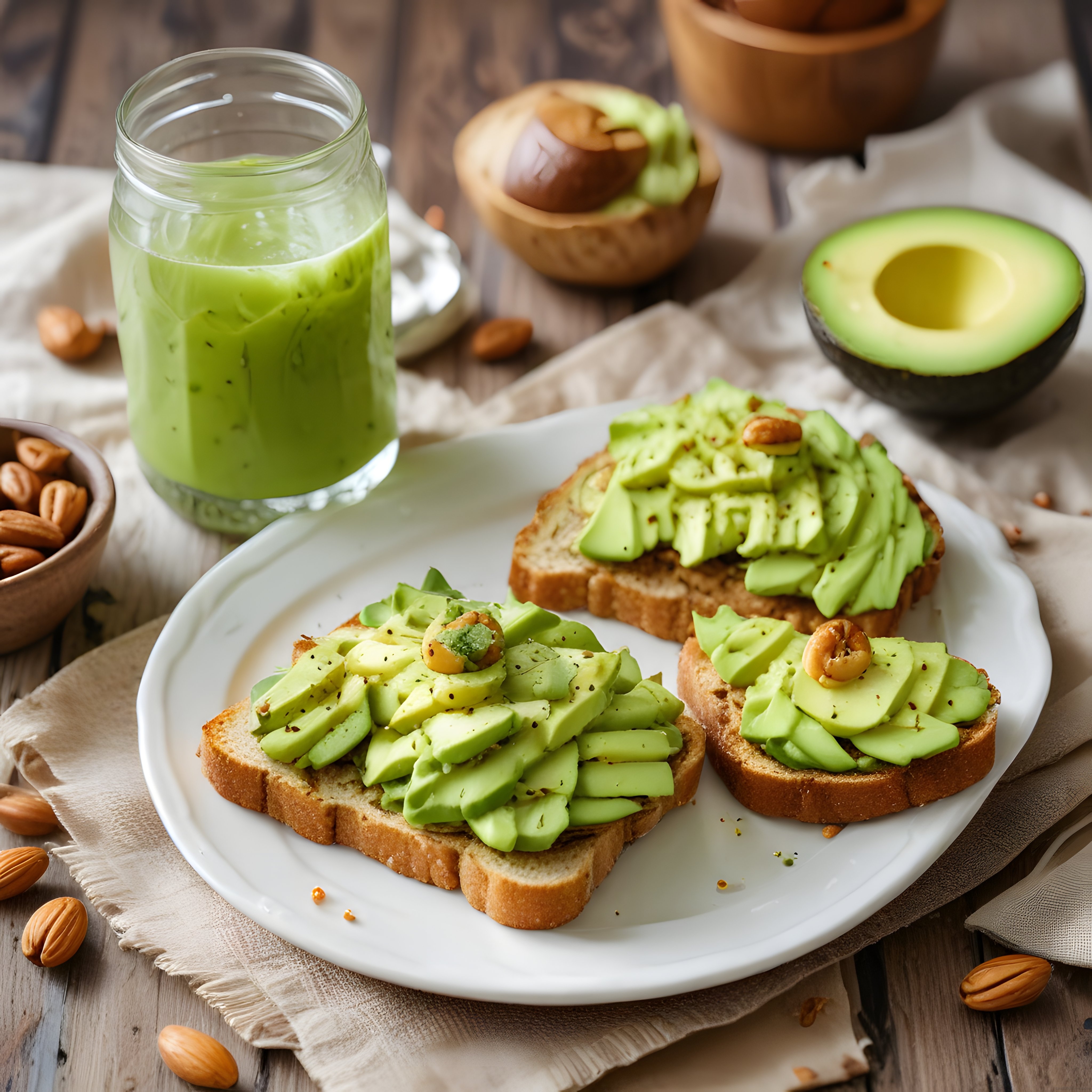 Avokadolu Tost ve Yeşil Smoothie ile Sağlıklı Kahvaltı Sunumu